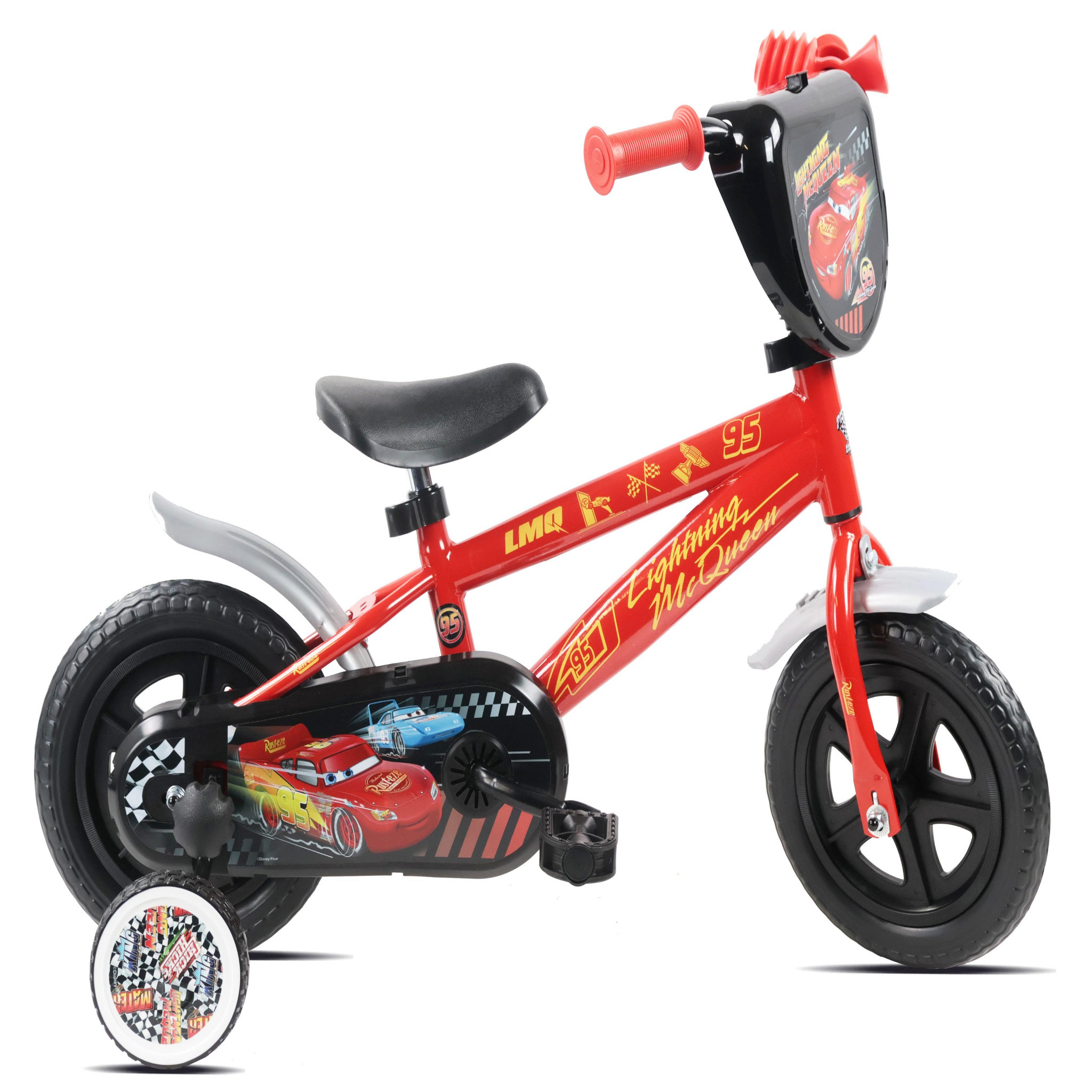 Disney Cars Vélo 10'' enfant CARS de Disney avec plaque avant décorative, garde boues, carter, roues bâtons & 2 stabilisateurs