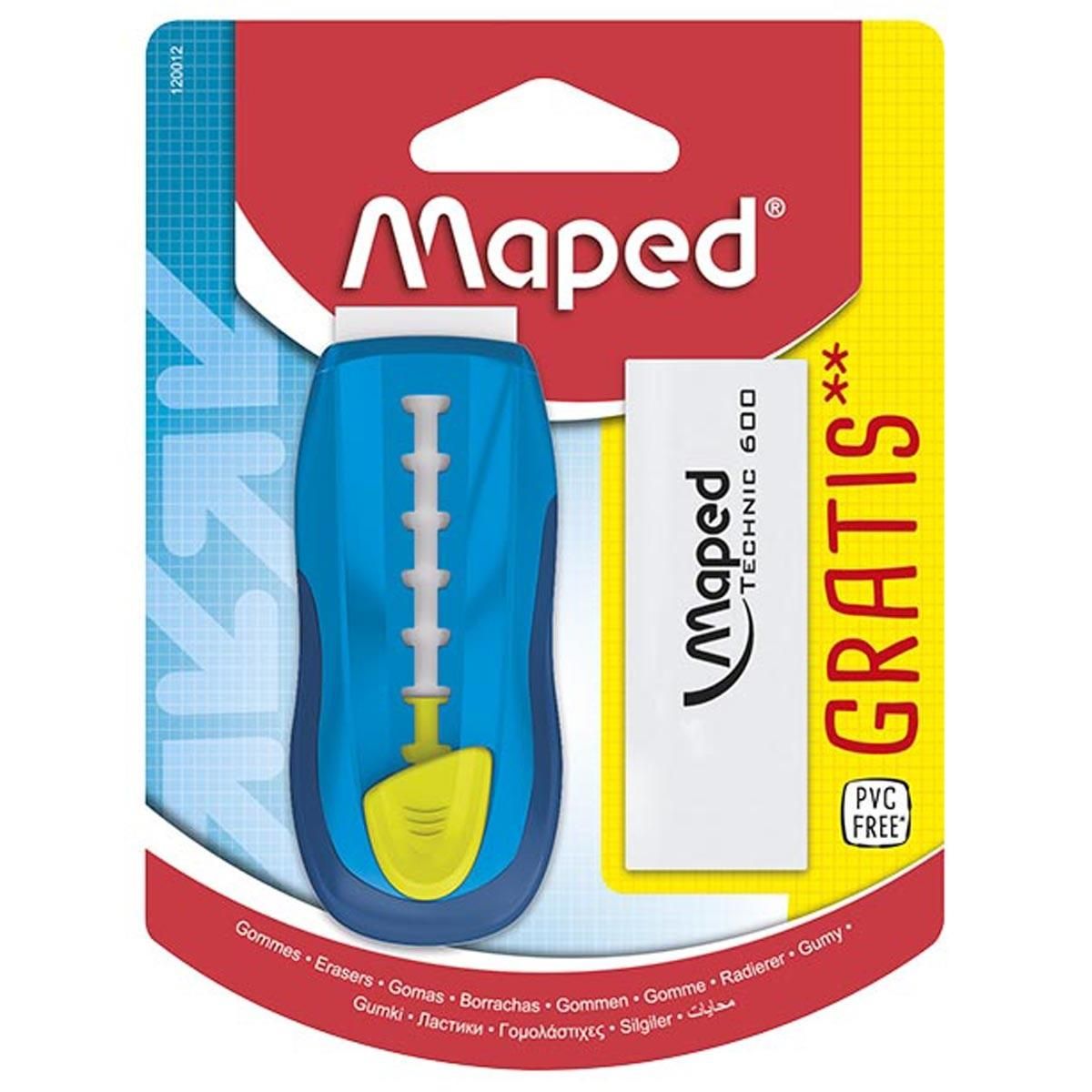 MAPED Lot 1 gomme blanche stick bleue + 1 gomme blanche Technic 600