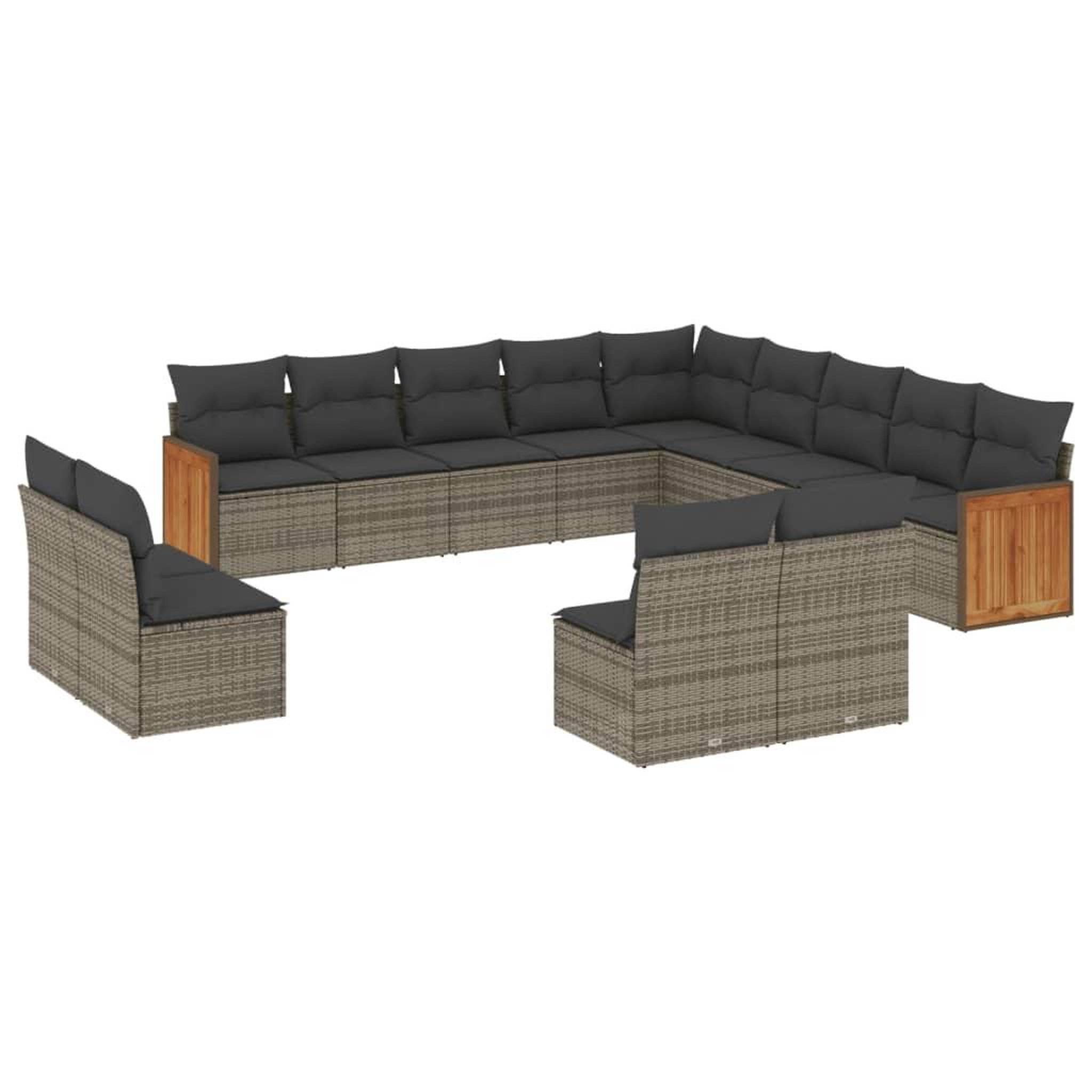 Voir la diapositive 2 : VIDAXL Salon de jardin avec coussins 13 pcs gris resine tressee