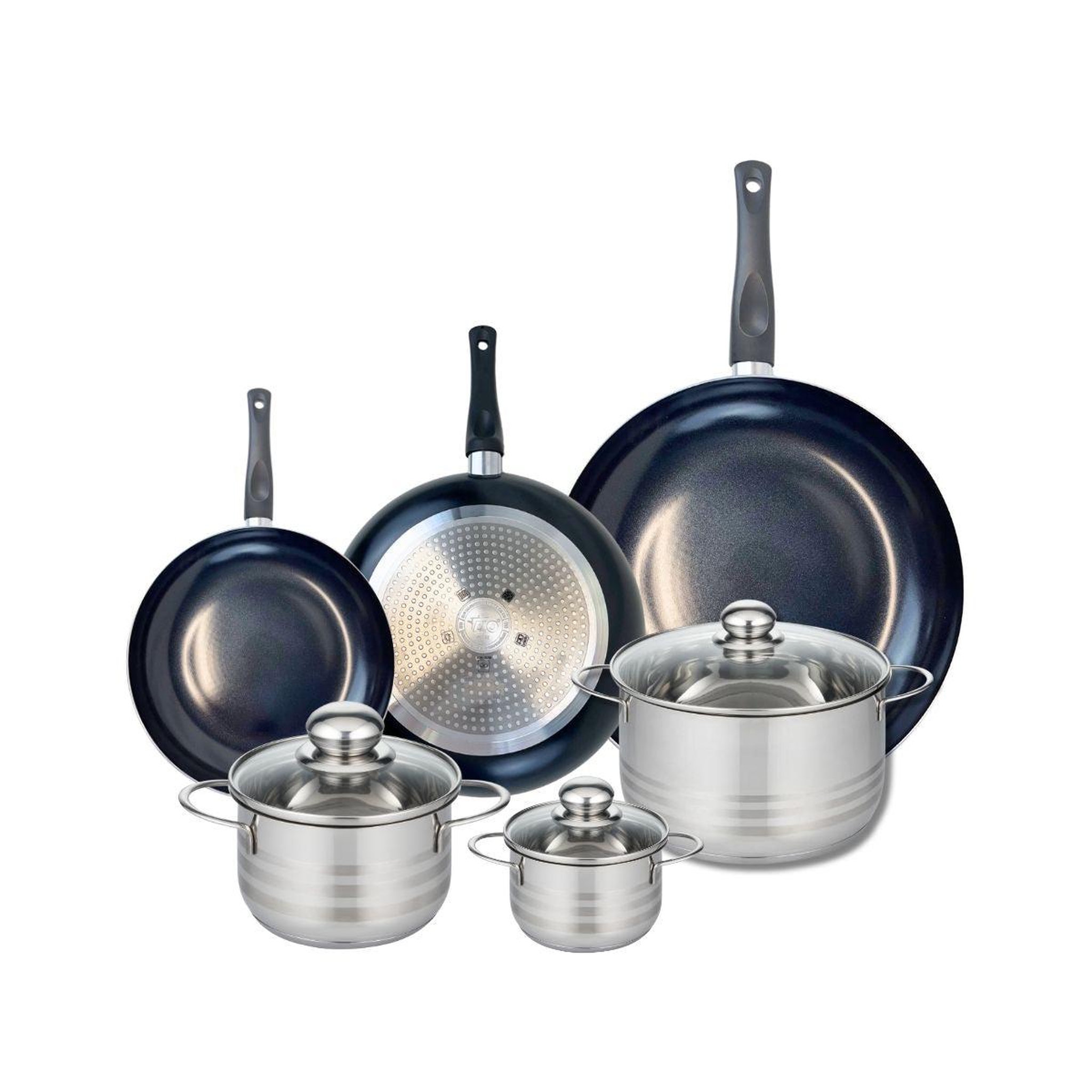 ELO Ensemble de 3 poêles de cuisson 20, 24 et 32 cm et 3 faitouts 12, 16 et 20 cm elo prima brillant