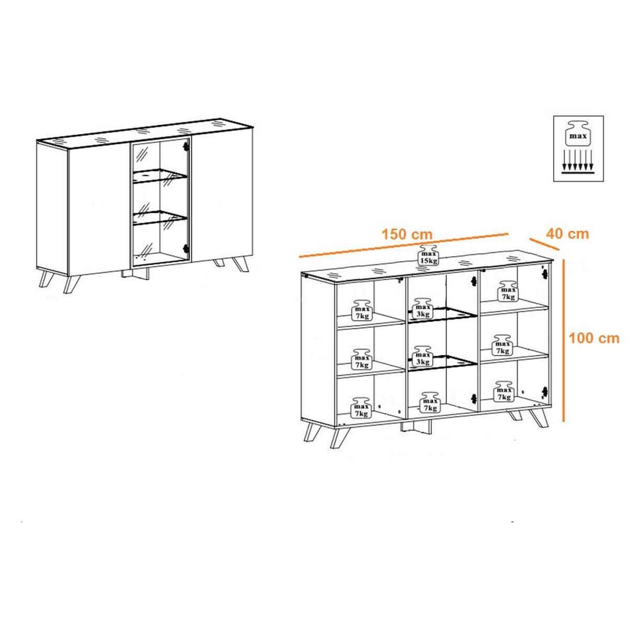 Voir la diapositive 3 : Paris Prix Buffet 3 portes led  thin  150cm noir & naturel