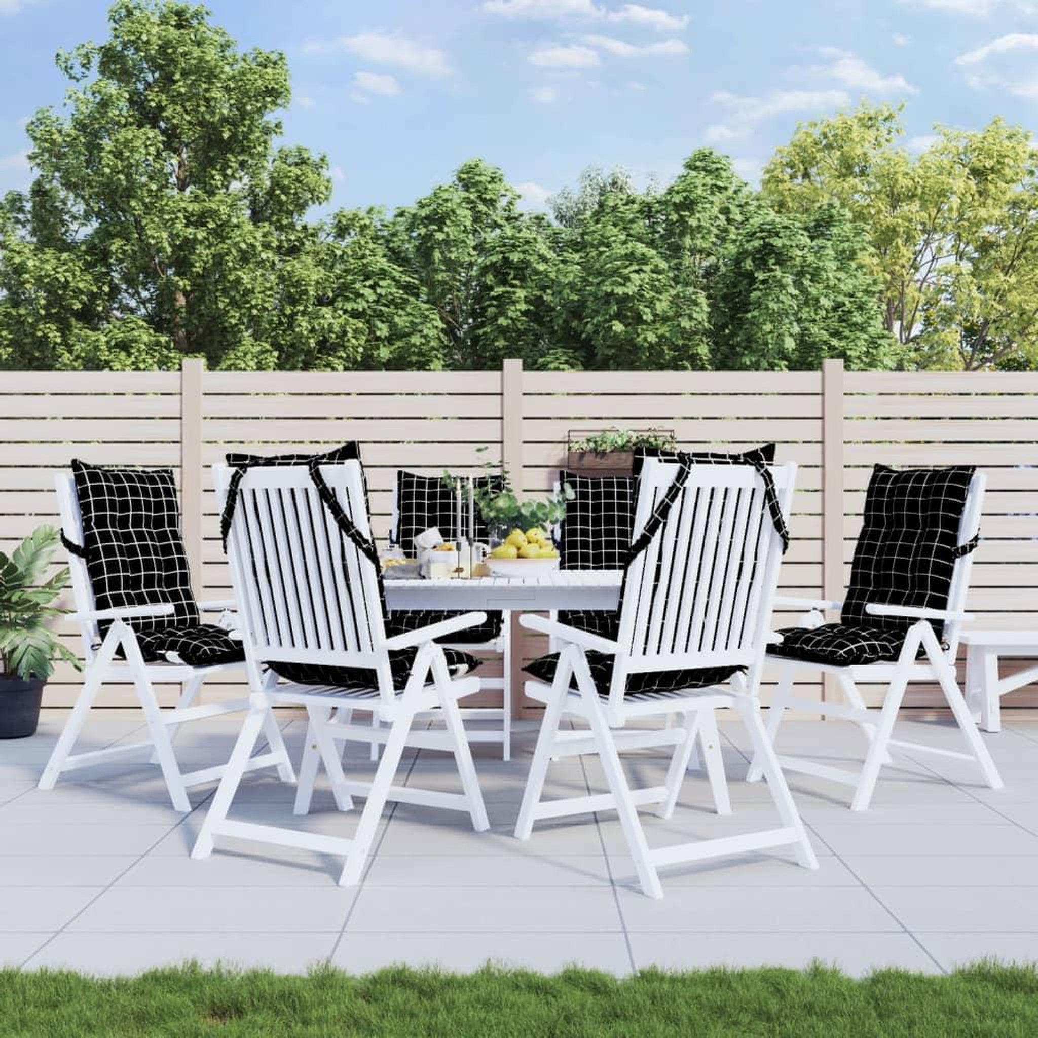 VIDAXL Coussins de chaise a dossier haut lot de 6 motif carreaux noir