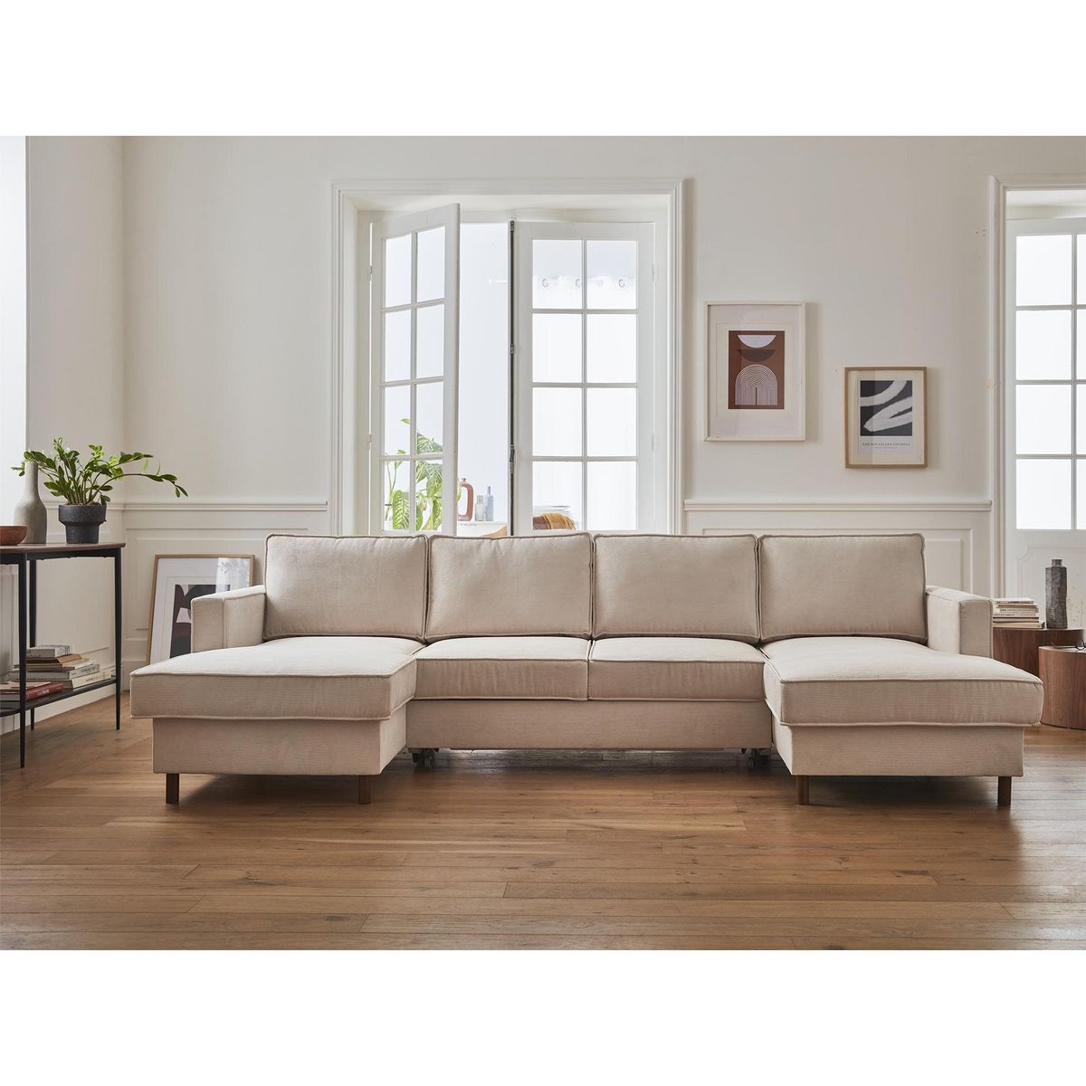 LISA DESIGN Jake - canapé panoramique en u - 7 places - convertible avec coffre - en velours côtelé