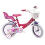 Voir la diapositive 1 : Disney Minnie Vélo enfant 14'' Fille - Modèle Minnie  pour enfant de taille 95 à110 cm - Livré avec stabilisateurs - Panier avant - Porte poupée arrière - 2 freins & Roues gonflables