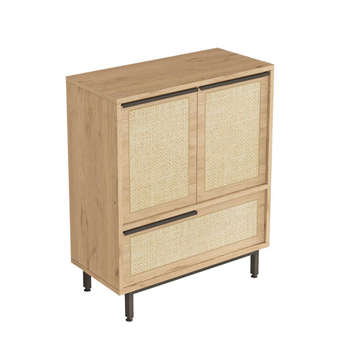 CONCEPT USINE Meuble à chaussures 3 portes finition bois et cannage 75x90cm ABA