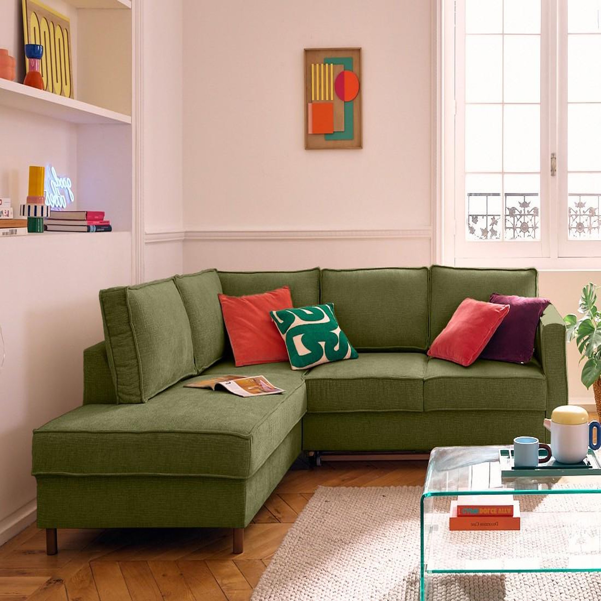 Voir la diapositive 1 : LISA DESIGN Jake - canapé d'angle gauche 5 places convertible en tissu velours relief