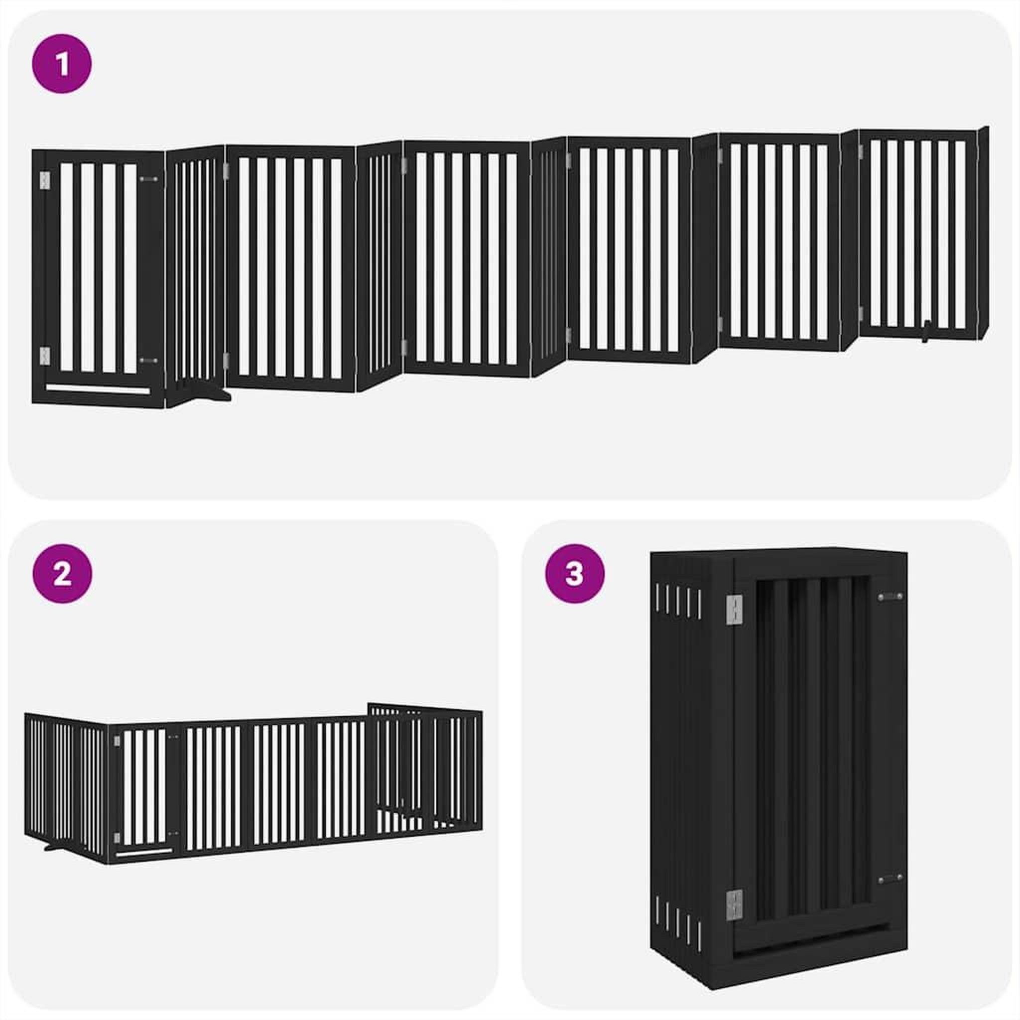 Voir la diapositive 5 : VIDAXL Barriere pour chien porte pliable 12panneaux noir bois peuplier