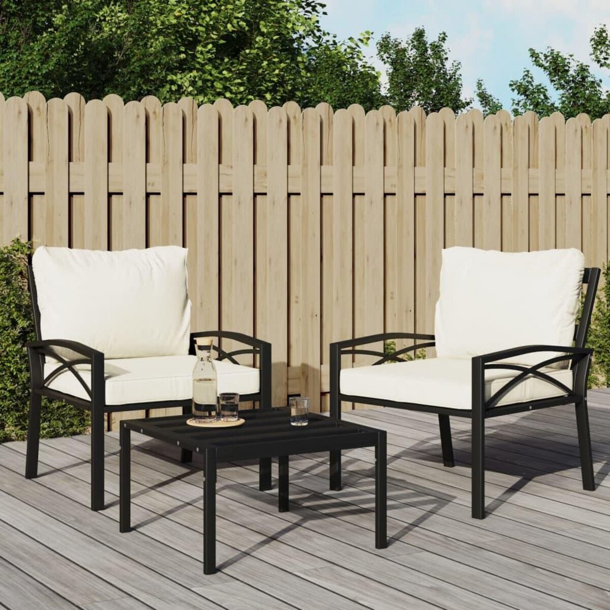 VIDAXL Chaises de jardin et coussins sable lot de 2 68x76x79 cm acier