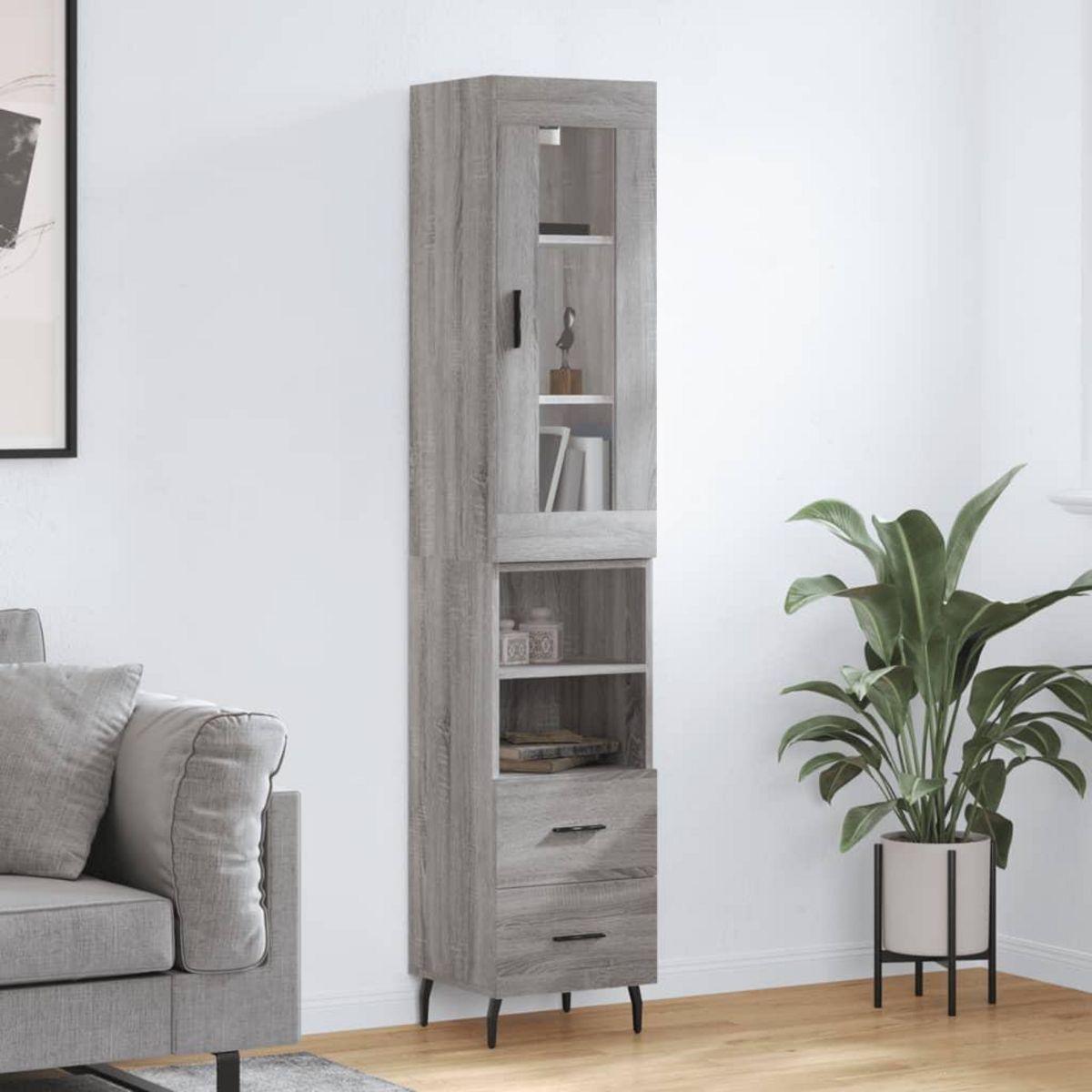 VIDAXL Buffet haut Sonoma gris 34,5x34x180 cm Bois d'ingenierie