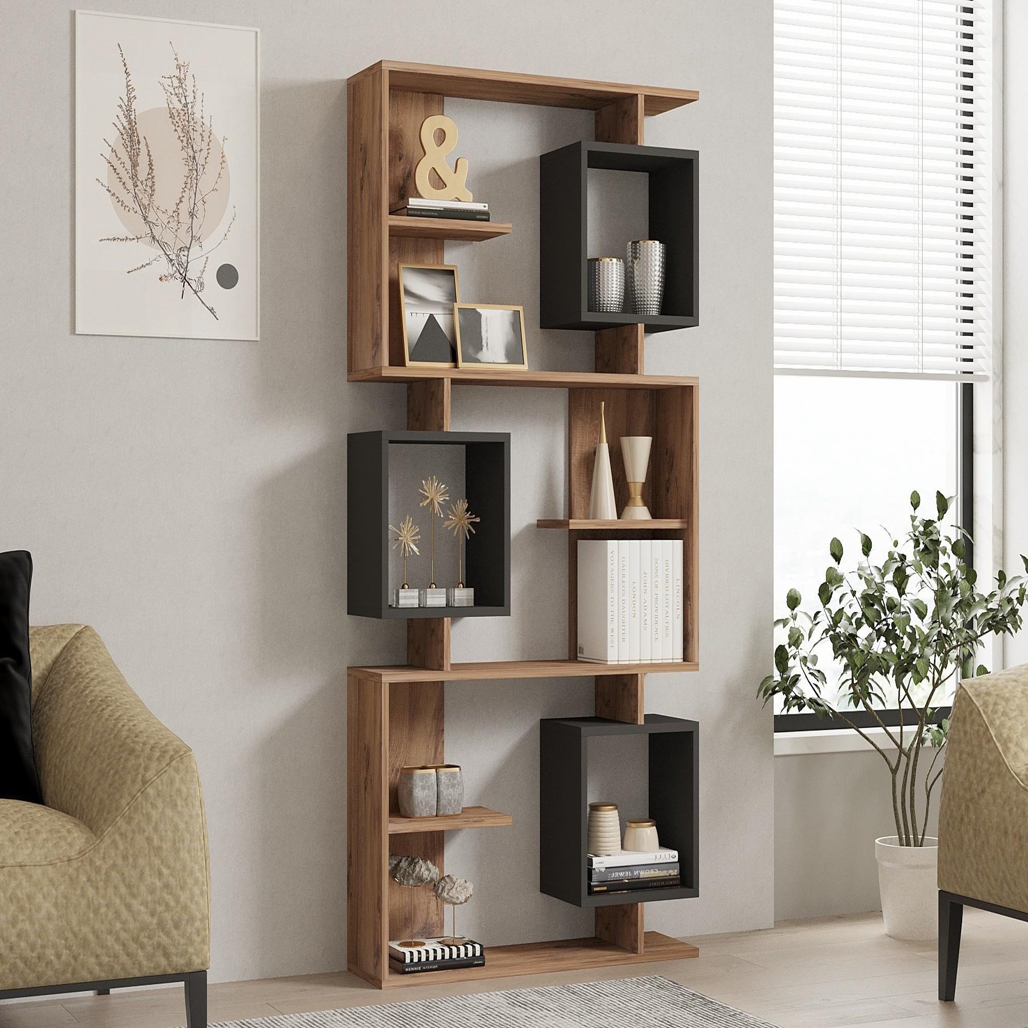 Voir la diapositive 2 : Habitat et Jardin Bibliothèque en bois  icardi  - 90 x 24 x 171 cm - pin atlantiqueanthracite