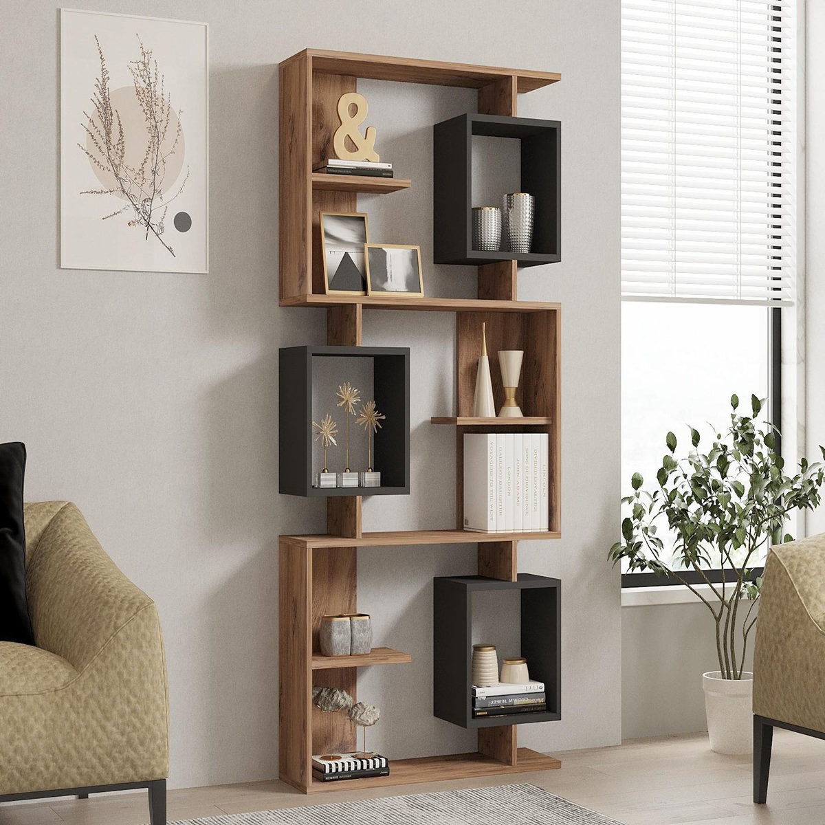 Habitat et Jardin Bibliothèque en bois  Icardi  - 90 x 24 x 171 cm - Pin atlantiqueAnthracite