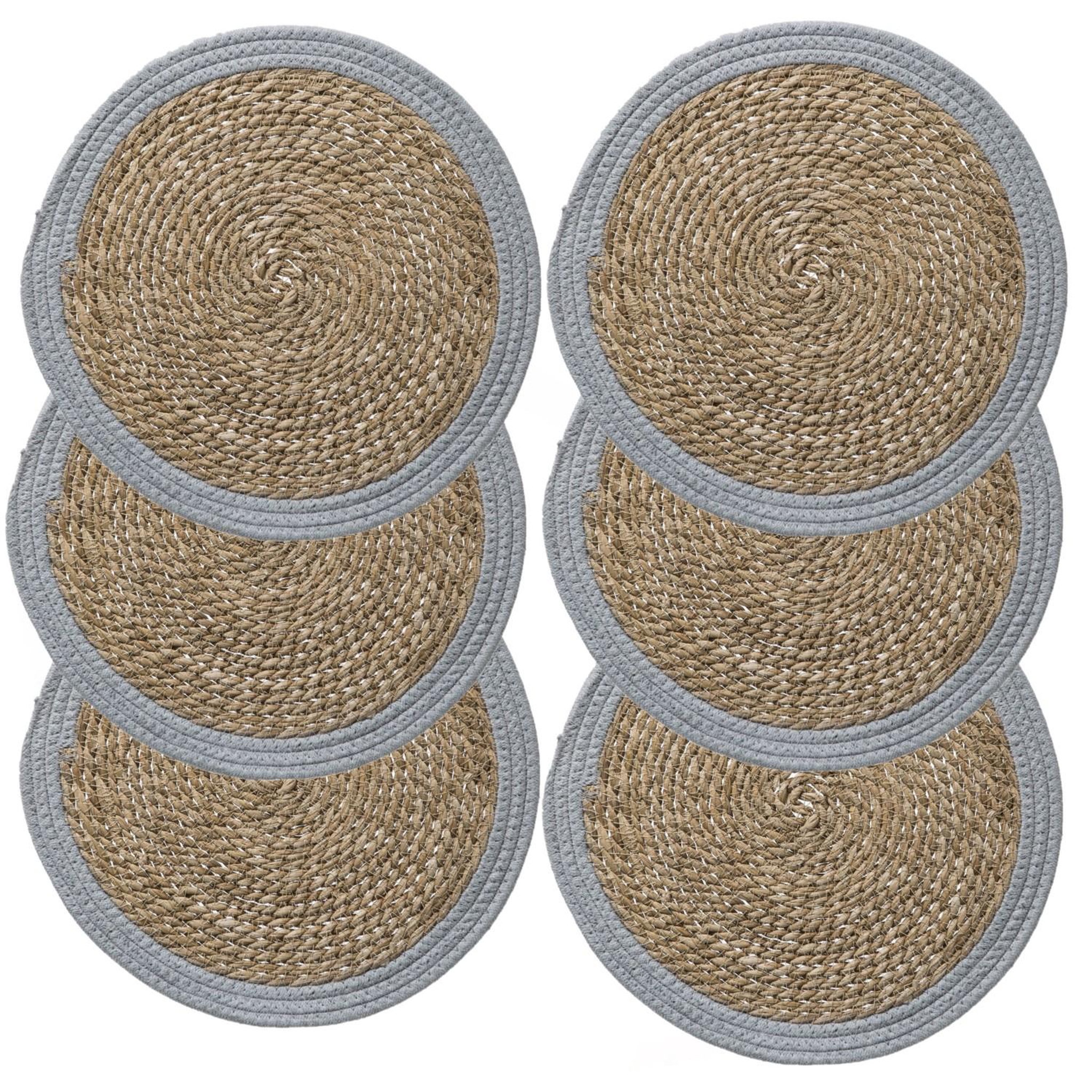 Voir la diapositive 1 : TOILINUX Lot de 6 sets de table rond en roseau et coton Pop
