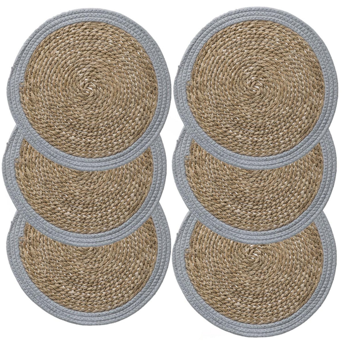 TOILINUX Lot de 6 sets de table rond en roseau et coton Pop