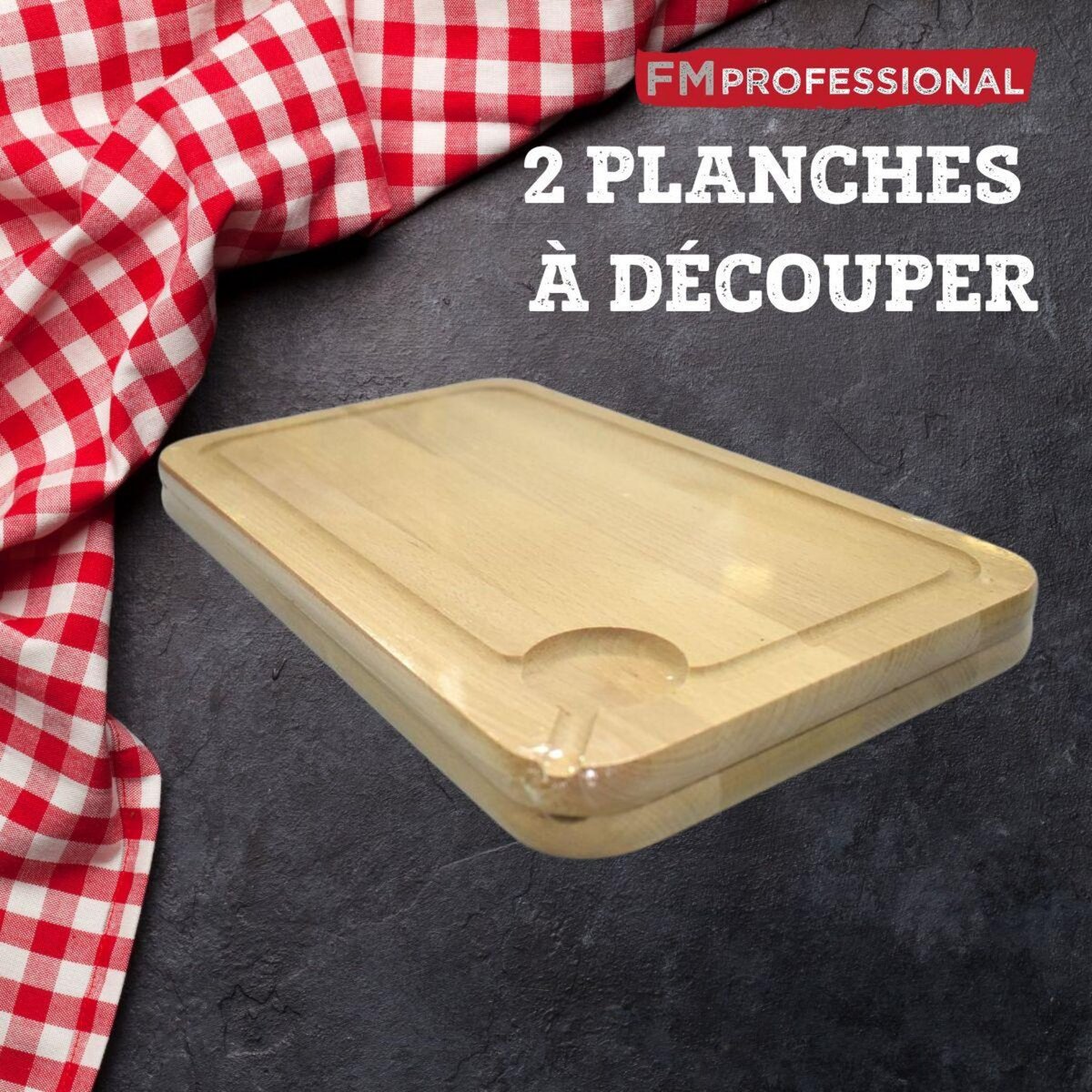 FM PROFESSIONAL Planche à découper, hêtre avec rigolle et collecteur de sang 34 x 20 cm, par 2 FM Professional Gourmet édition