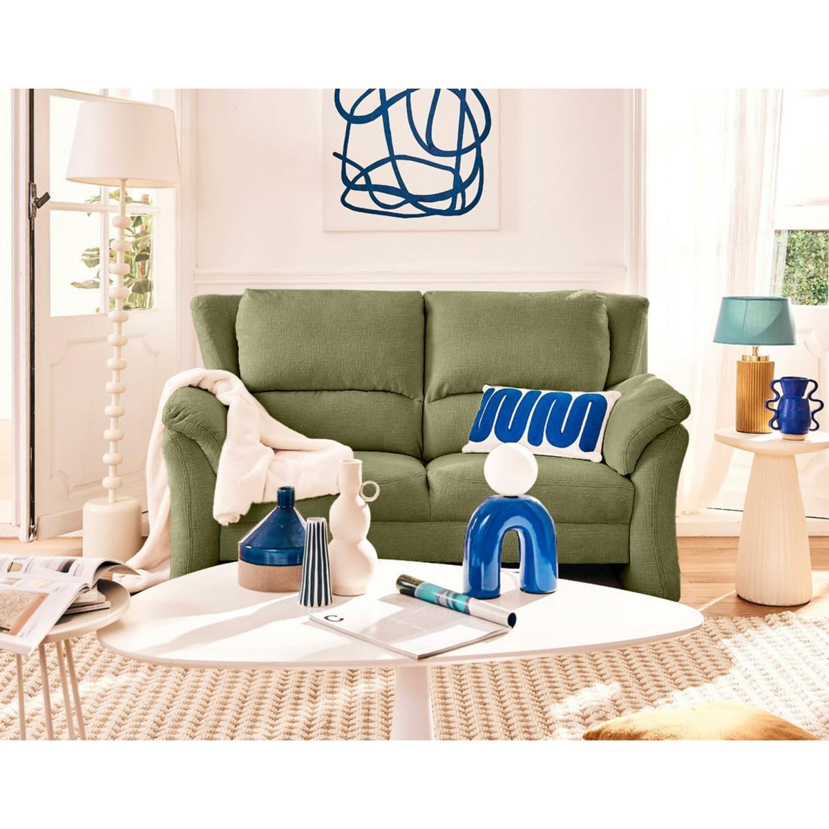 LISA DESIGN Bastille - canapé droit 2 places en tissu velours relief