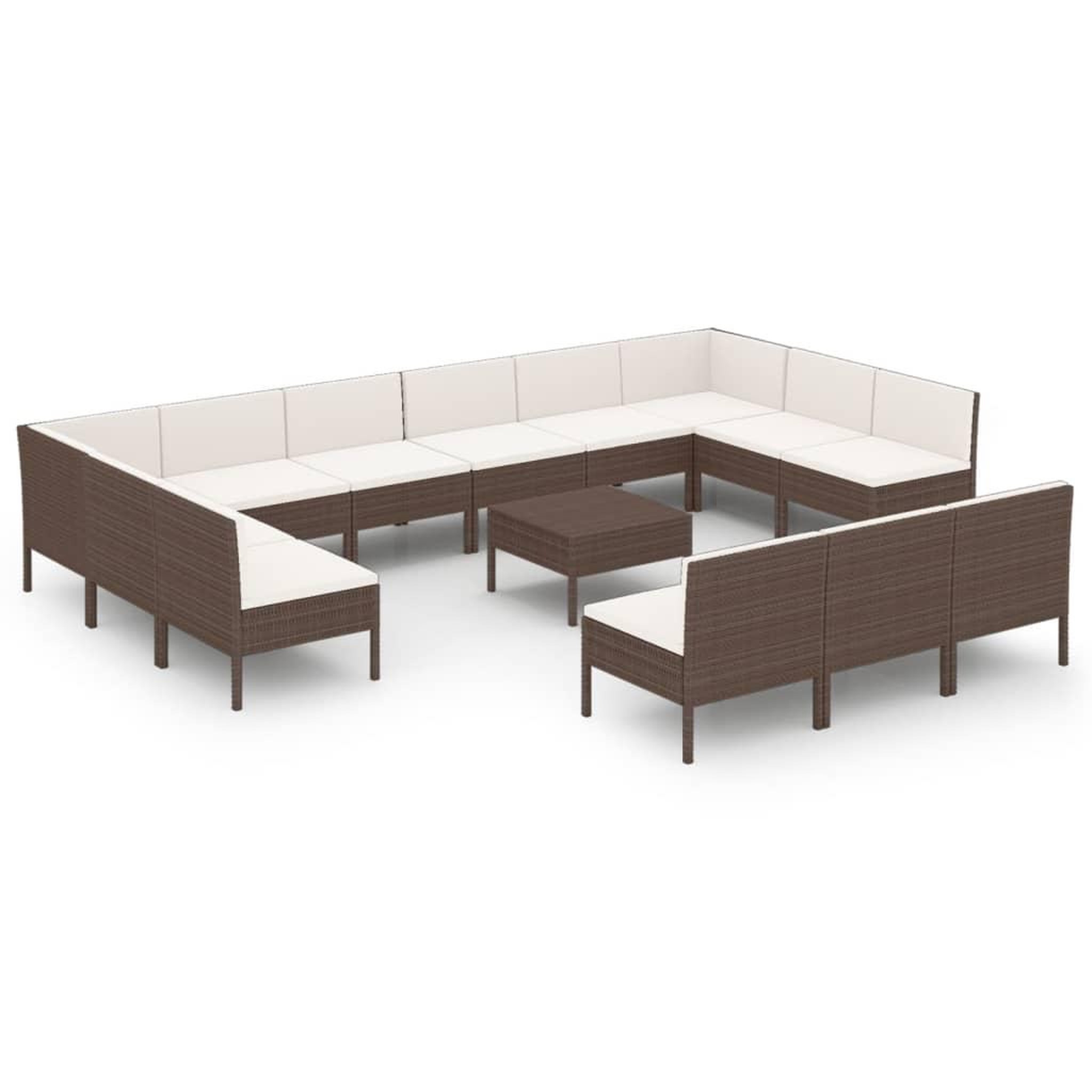 Voir la diapositive 2 : VIDAXL Salon de jardin 14 pcs avec coussins Resine tressee Marron