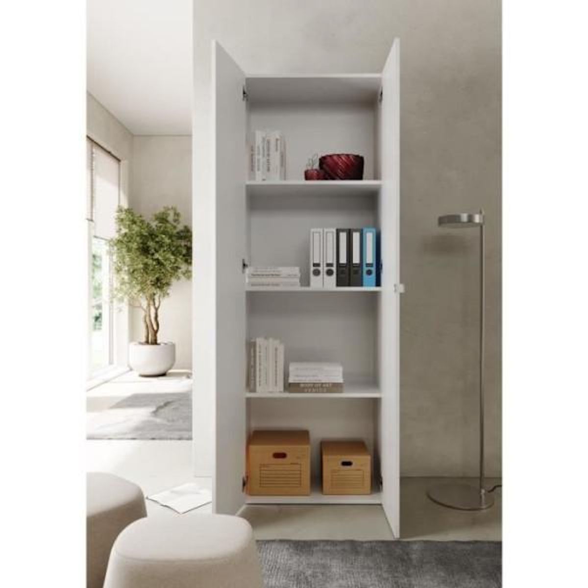 MARKET24 Armoire de rangement - 2 portes - 3 étageres - Blanc laqué - L63 x P35 x H184 cm - PARIGI