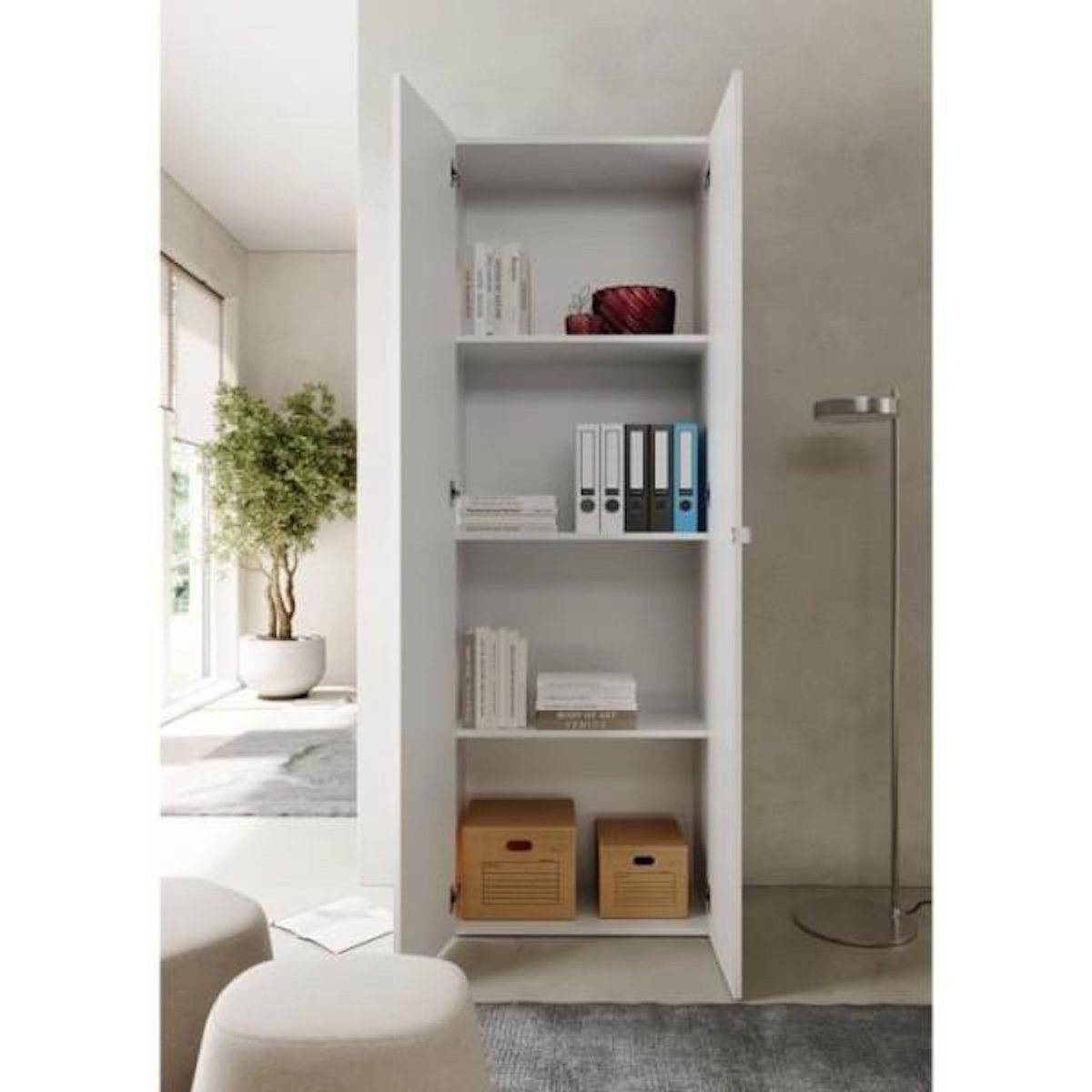 MARKET24 Armoire de rangement - 2 portes - 3 étageres - Blanc laqué - L63 x P35 x H184 cm - PARIGI