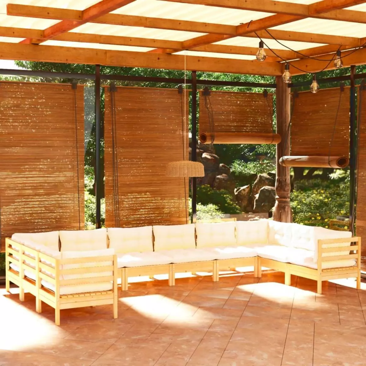 VIDAXL Salon de jardin 10 pcs avec coussins creme Bois de pin