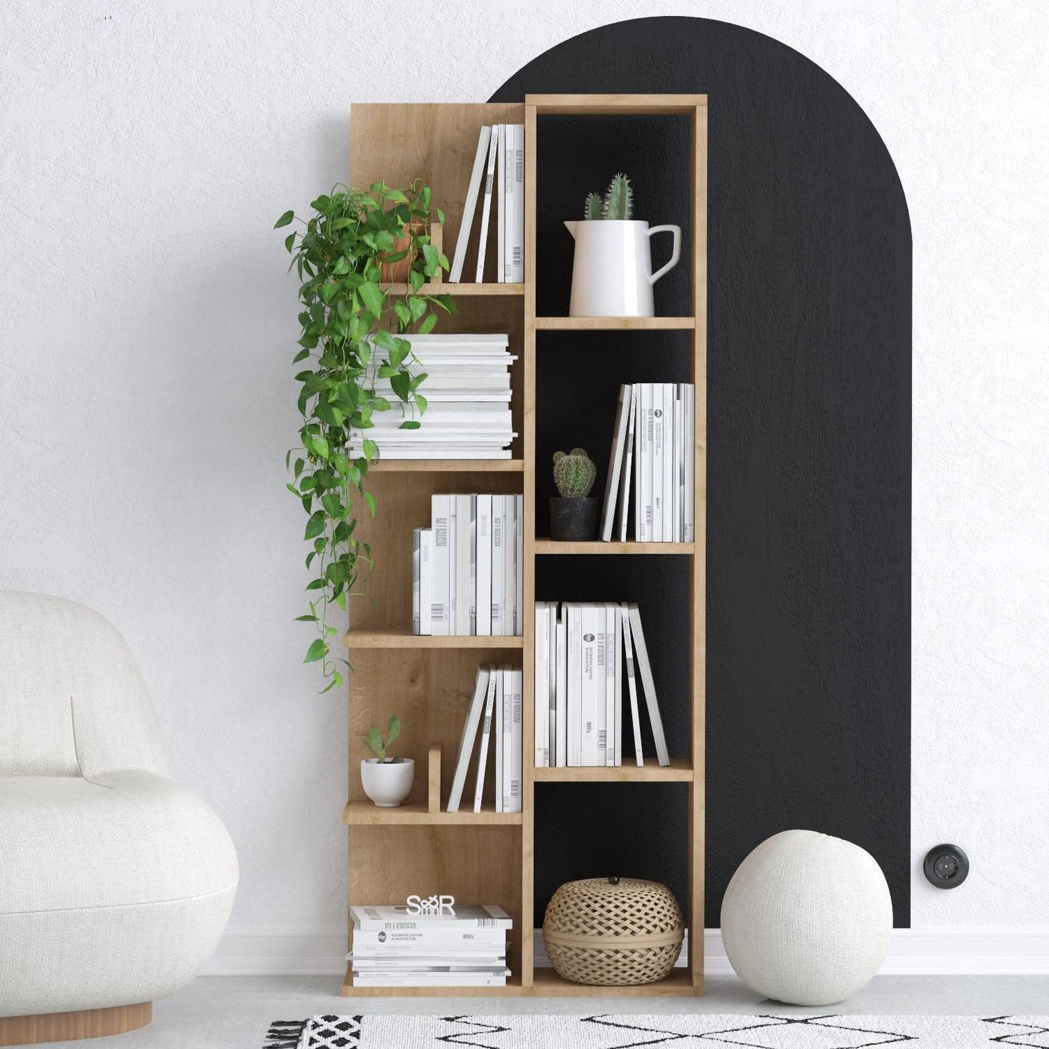 Voir la diapositive 2 : Habitat et Jardin Bibliothèque en bois  lily  - 60 x 18 x 150 cm - chêne