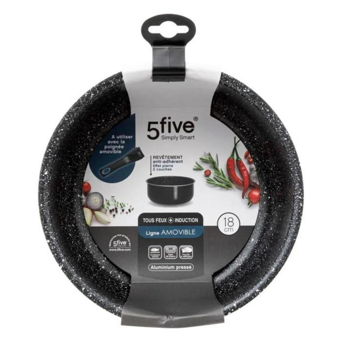 FIVE Casserole en Aluminium  Amovible  18cm Noir