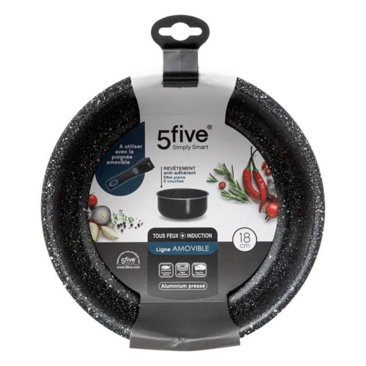 FIVE Casserole en Aluminium  Amovible  18cm Noir