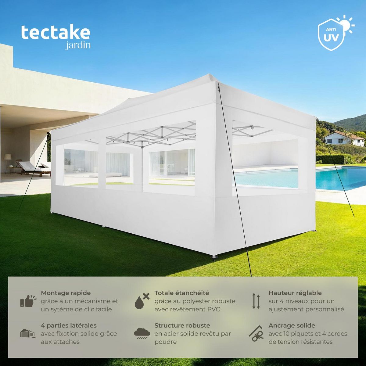 tectake Pavillon de jardin avec cadre en aluminium blanc