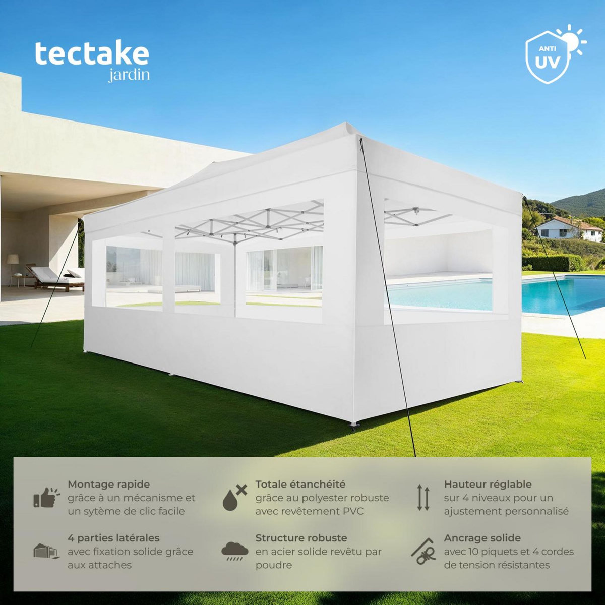 tectake Pavillon de jardin avec cadre en aluminium blanc