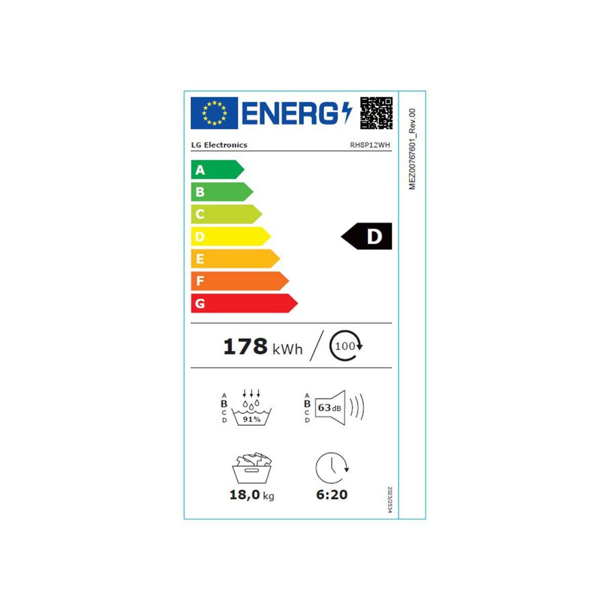 LG Sèche linge pompe à chaleur RH8P12WH