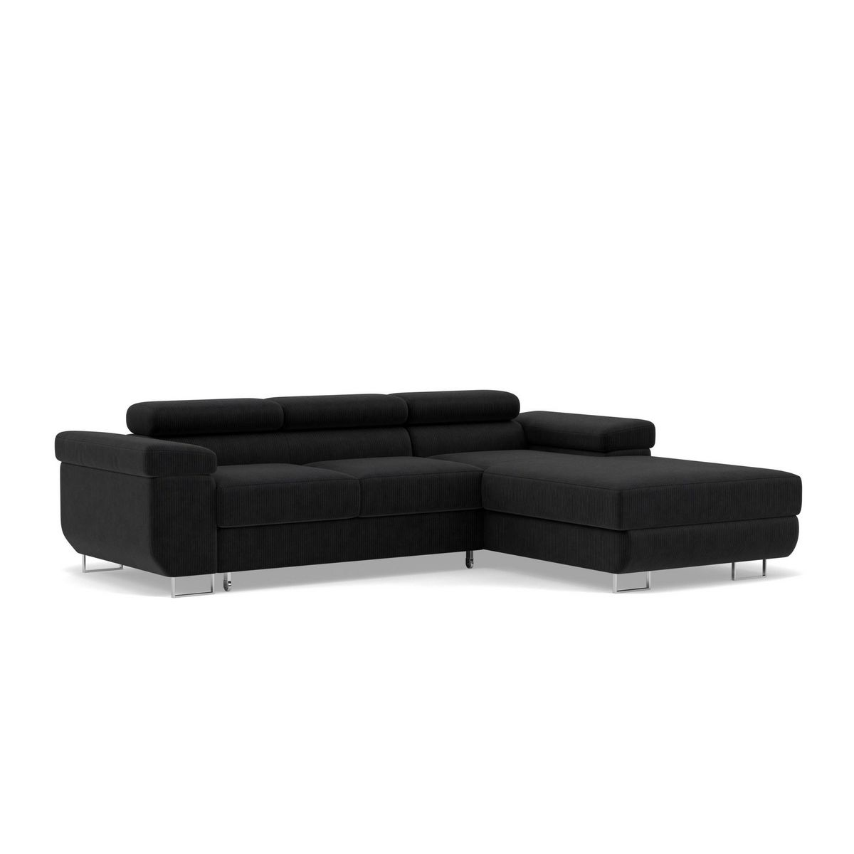 BEST MOBILIER Pablo - canapé d'angle droit - 6 places - convertible avec coffre et têtières réglables - en velours côtelé