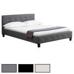 IDIMEX Lit double JOSY, 140 x 190 cm, capitonné avec sommier, revêtement synthétique. Coloris disponibles : Blanc