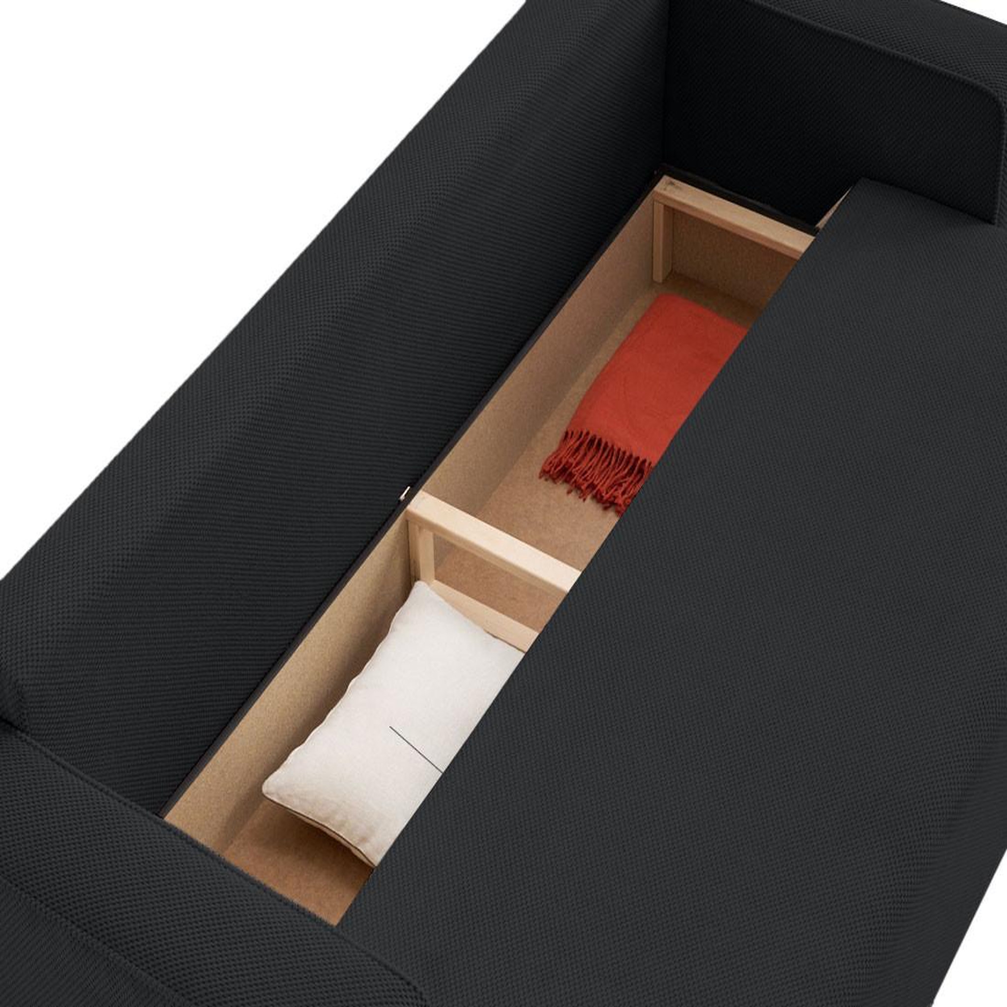 Voir la diapositive 3 : BEST MOBILIER Topaze - canapé droit 3 places convertible avec coffre en velours texturé