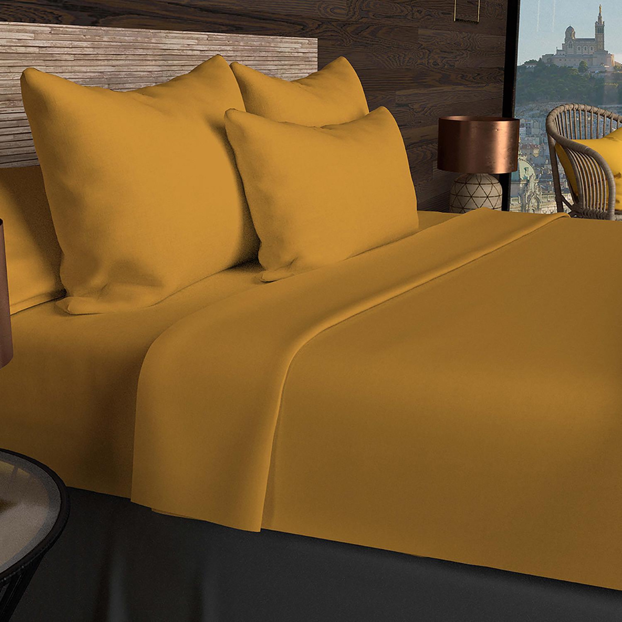 Voir la diapositive 3 : SOLEIL D'OCRE Drap plat en coton 57 fils UNI, par Soleil d'ocre