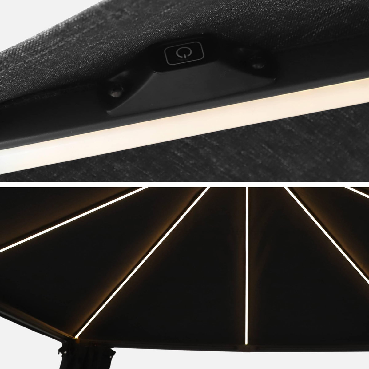 SWEEEK Tonnelle 4x3m aluminium effet bois avec rideaux et led - Veluna