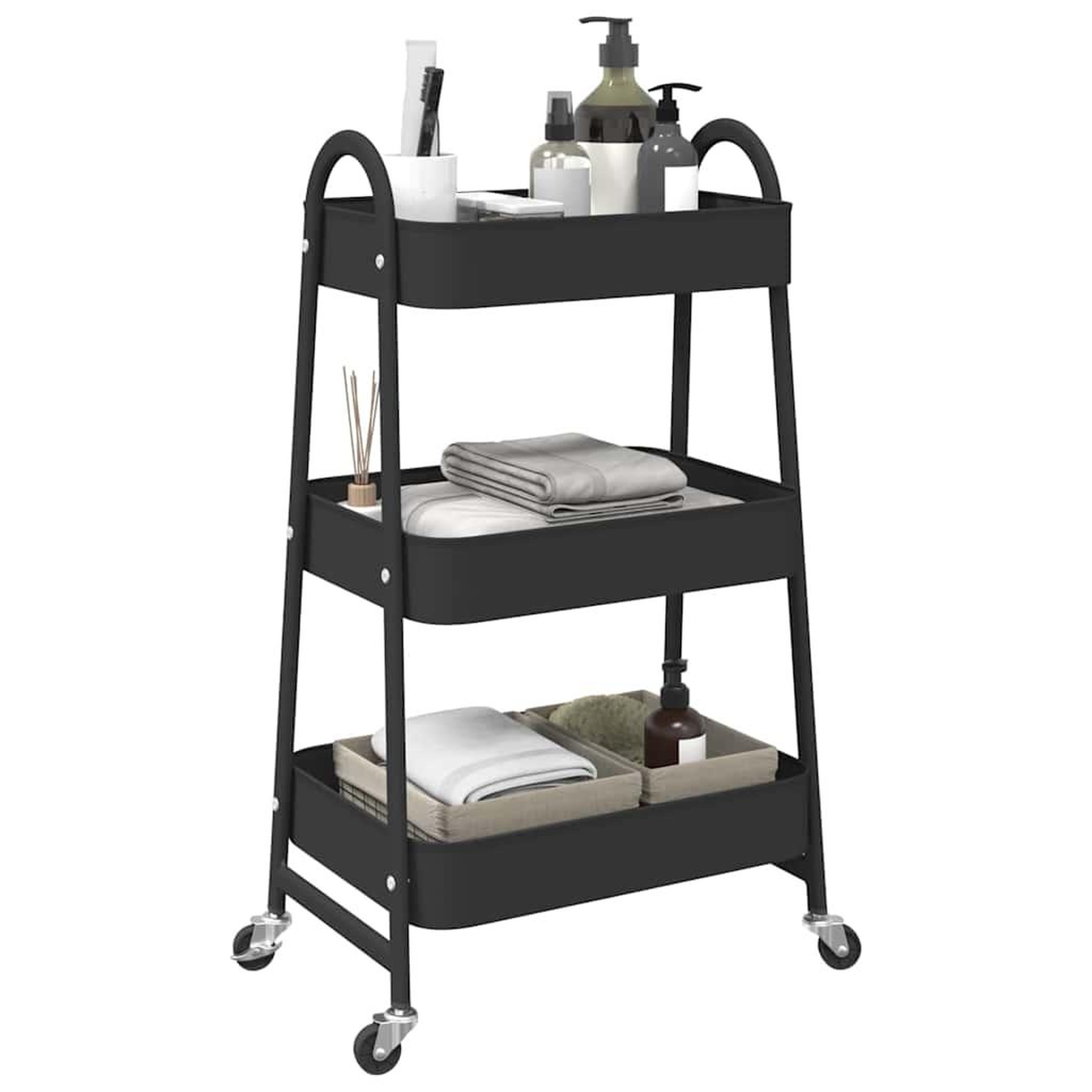 VIDAXL Chariot de rangement a 3 niveaux noir 42x41,5x77 cm acier