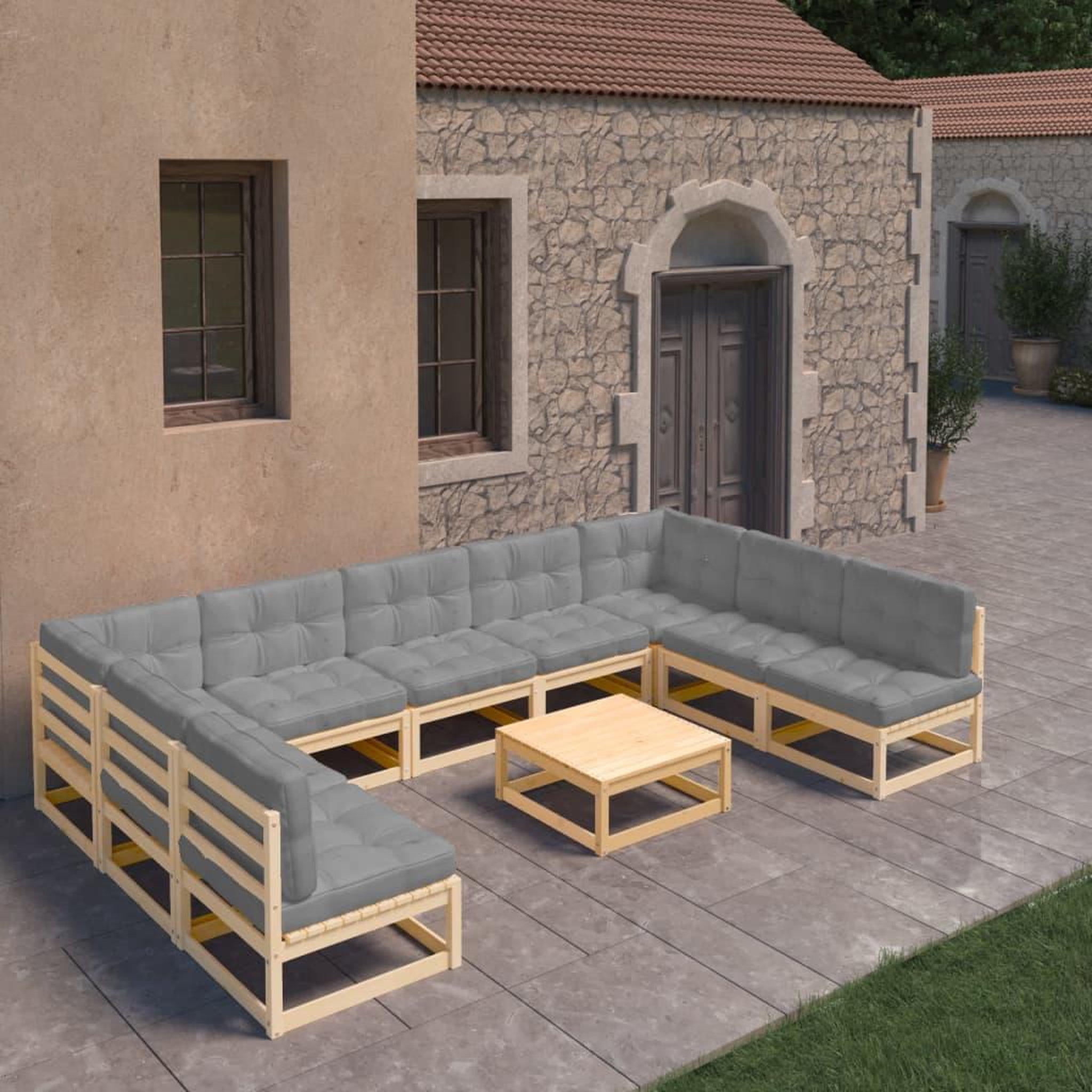 Voir la diapositive 1 : VIDAXL Salon de jardin 10 pcs avec coussins Bois de pin massif