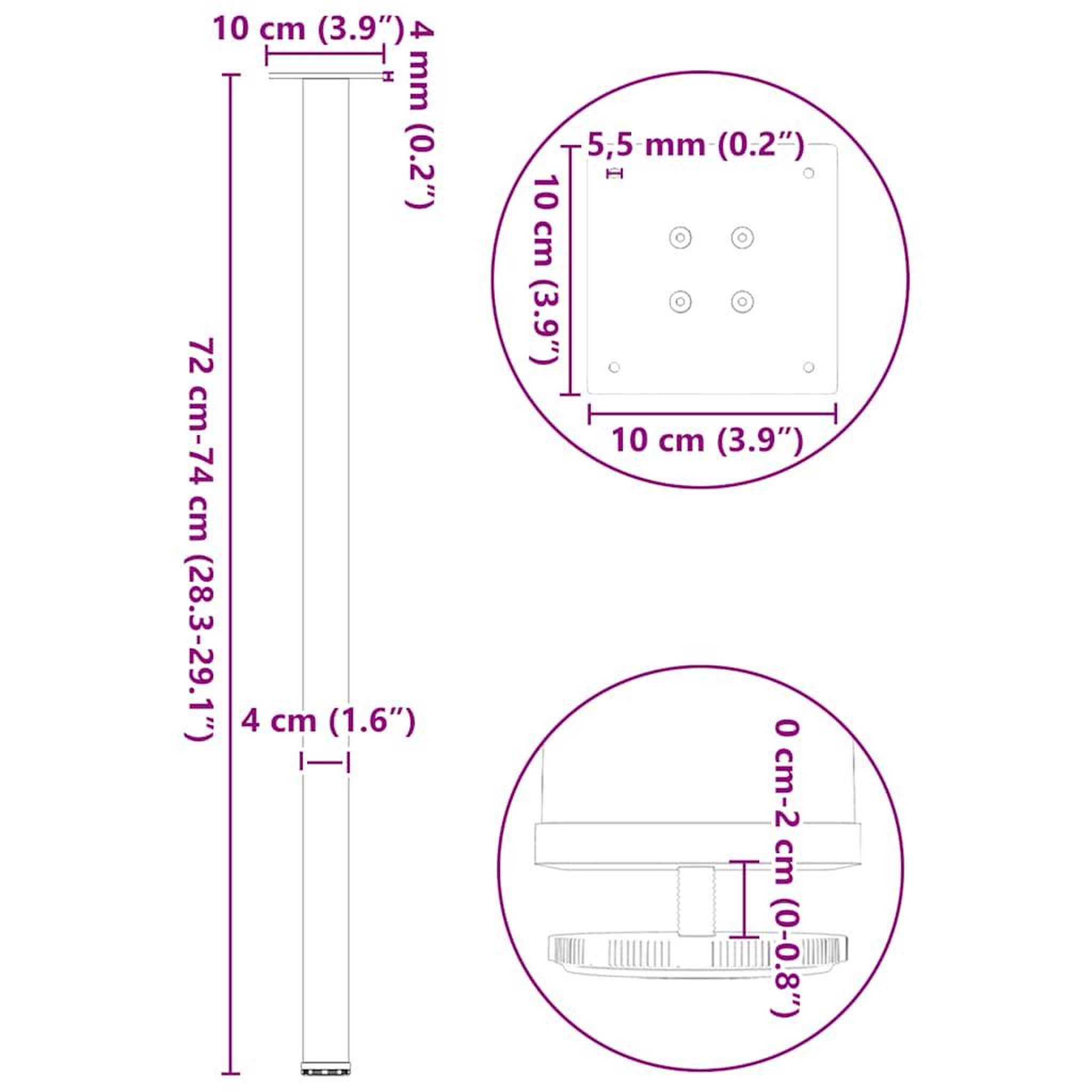 Voir la diapositive 6 : VIDAXL Pieds de table basse acier naturel 4 pcs 72-74 cm acier
