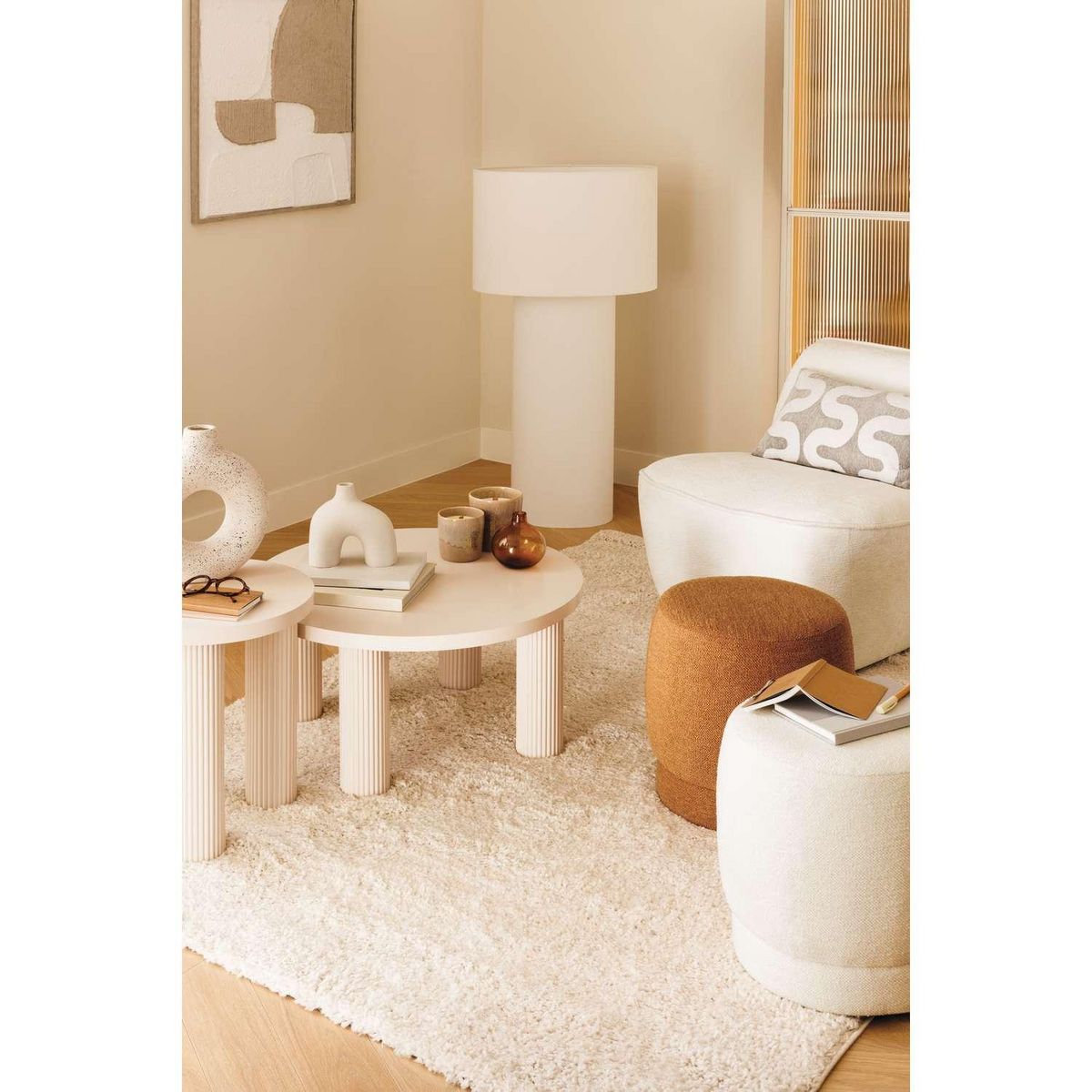 ATMOSPHERA Chauffeuse en tissu chenille MINARI - Blanc