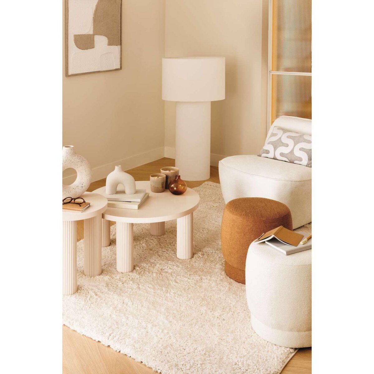 ATMOSPHERA Chauffeuse en tissu chenille MINARI - Blanc