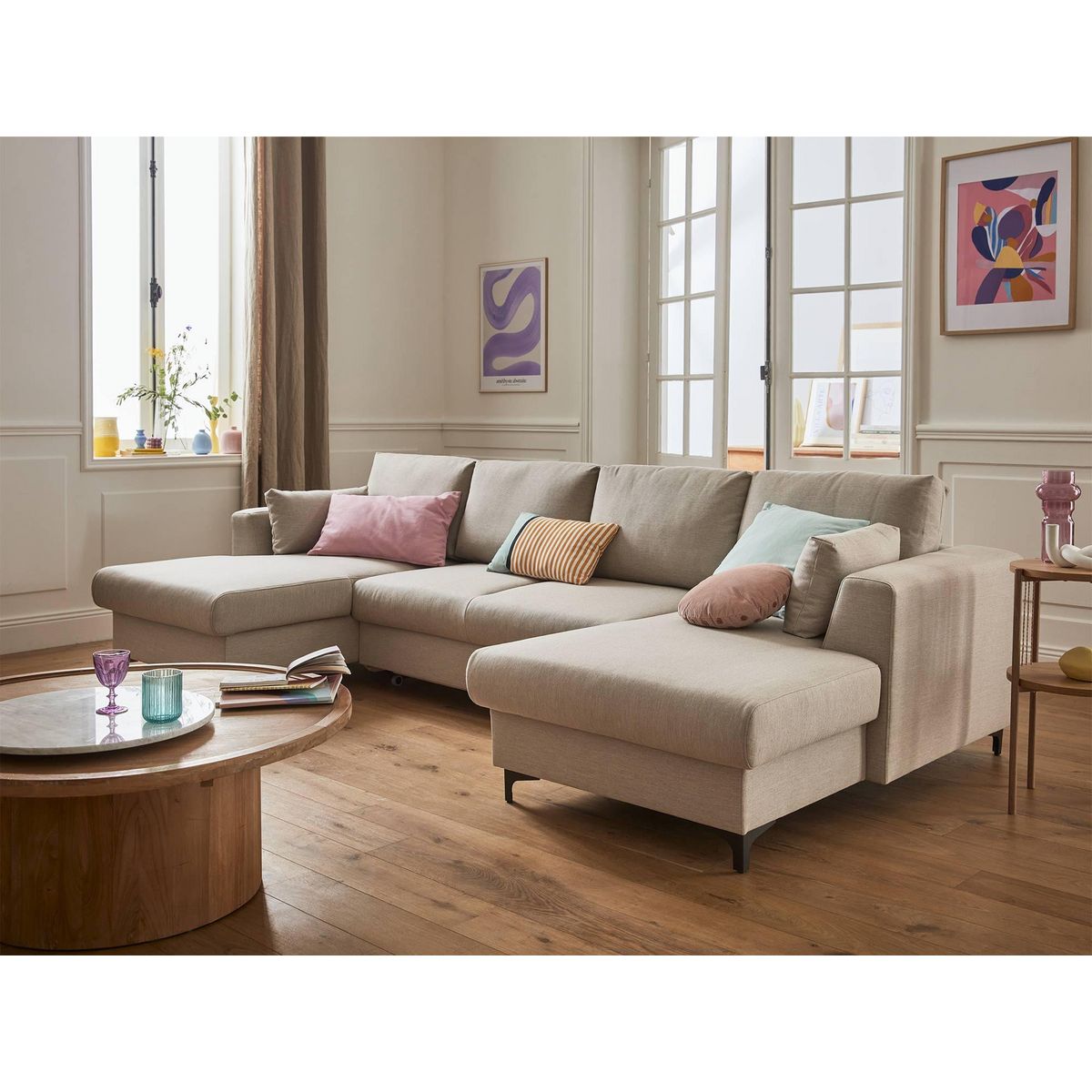 LISA DESIGN Tala - canapé panoramique en u - 7 places - convertible avec coffre - en tissu