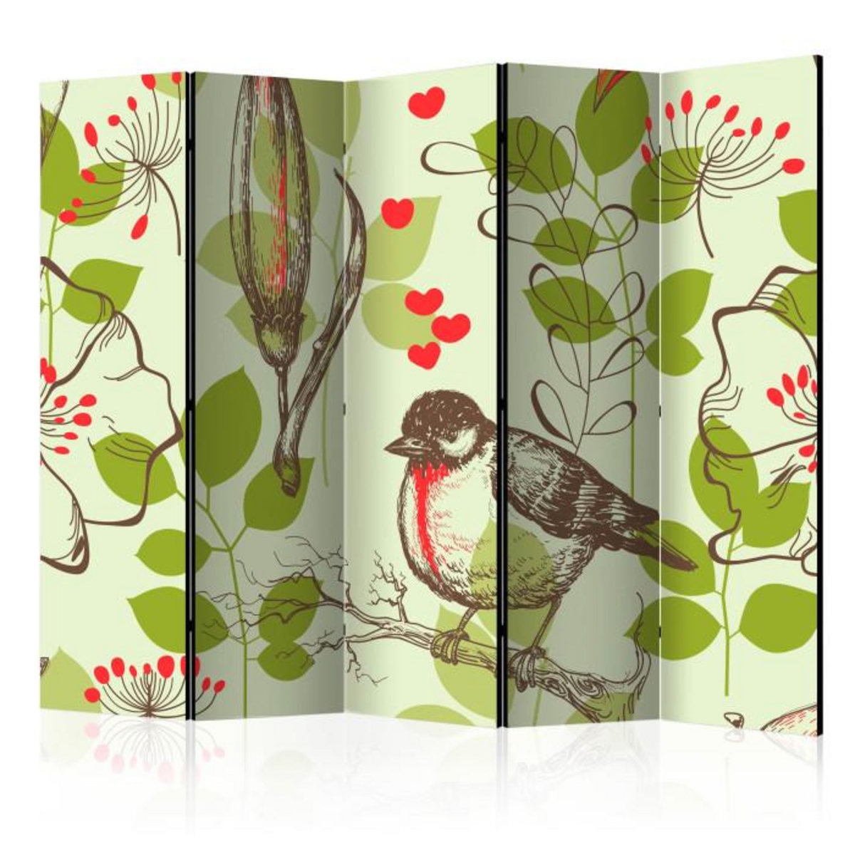 Paris Prix Paravent 5 Volets  Bird & Lilies Vintage Pattern  172x225cm