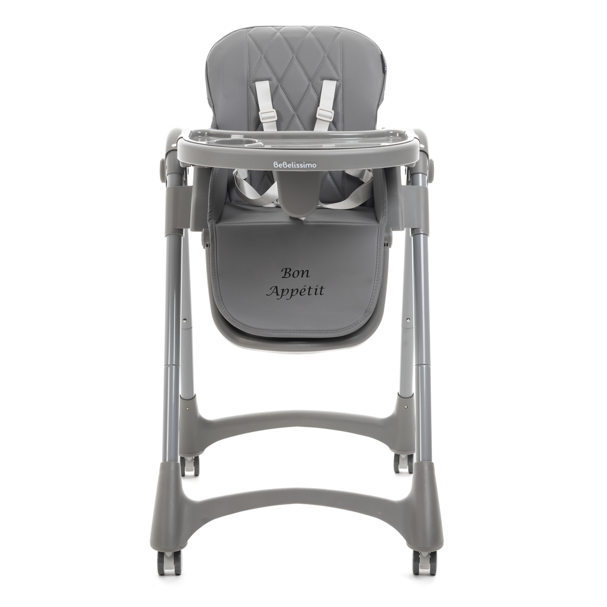 BEBELISSIMO Bebelissimo - Chaise haute évolutive bébé - Pliable - Compacte - Réglable hauteur - De 6 mois à 3 ans (15kg) - gris foncé - Bon Appetit