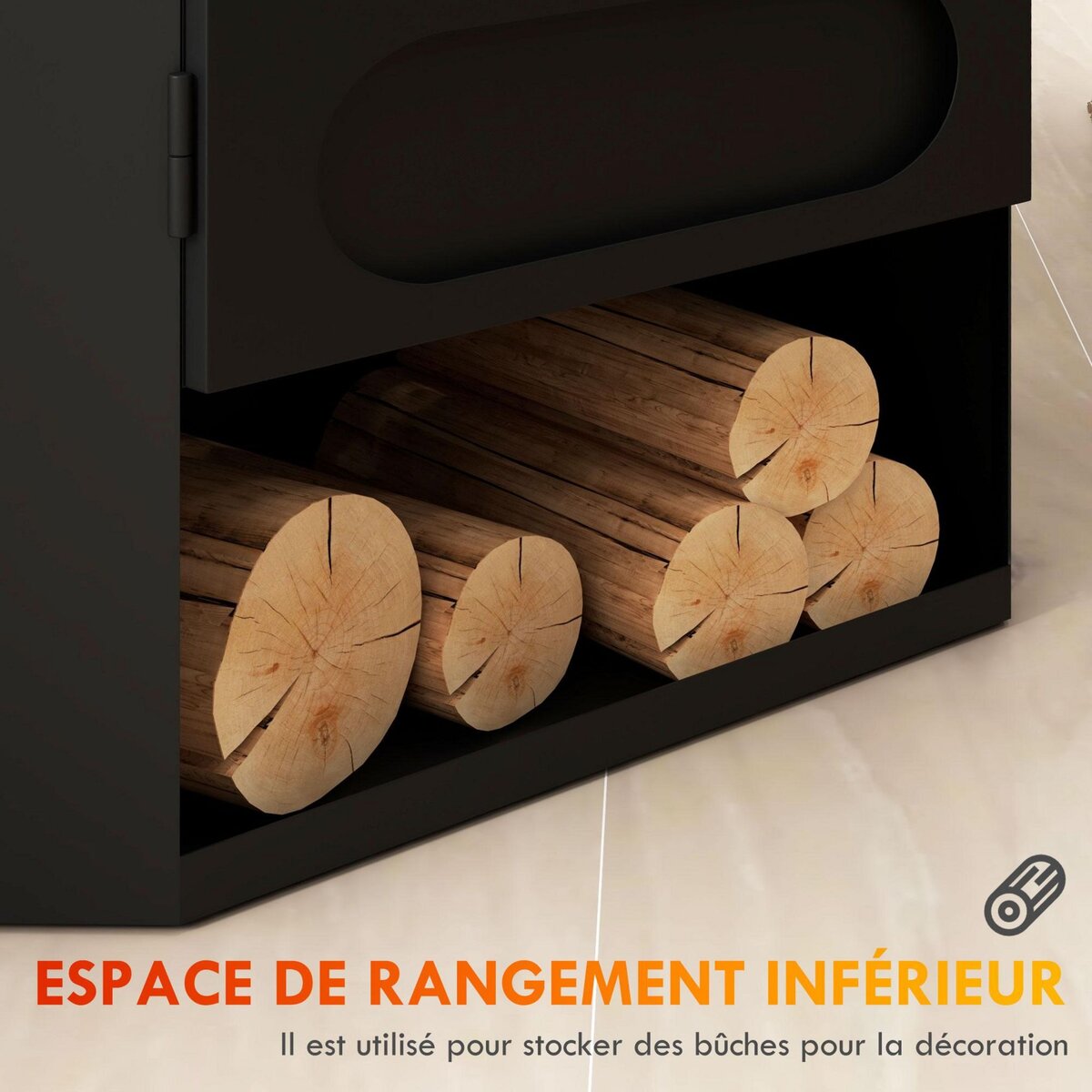 HOMCOM Cheminée bioéthanol design contemporain - range bûches - brûleur 1,2 L - contrôle de flamme et manche inclus - acier noir