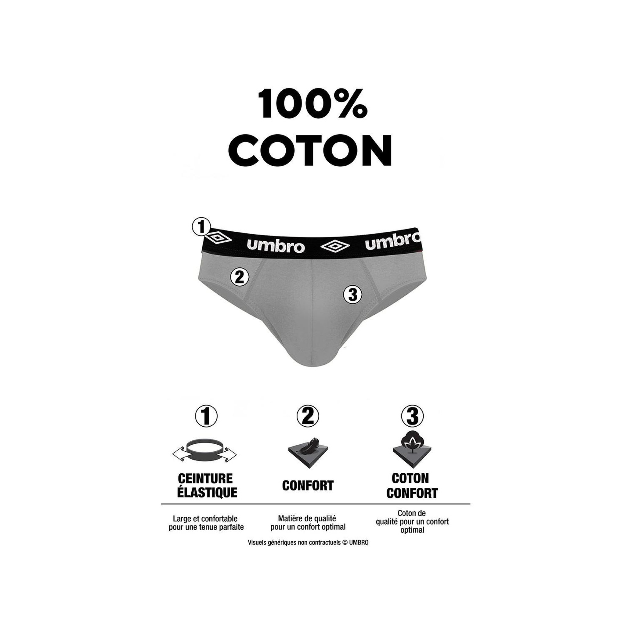 Voir la diapositive 2 : UMBRO Lot de 5 slips coton homme