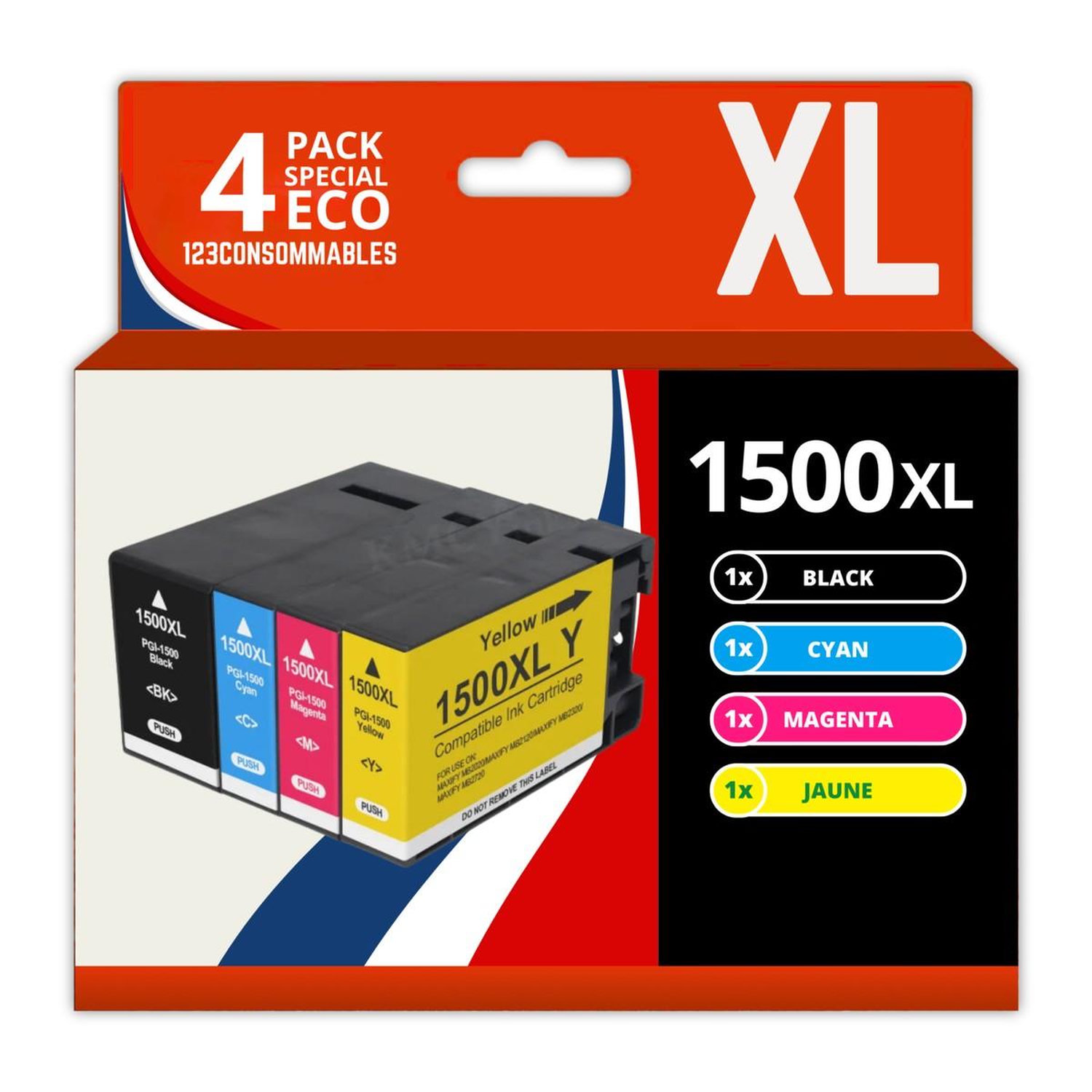 123CONSOMMABLES PGI 1500XL cartouches d'encre compatible avec Canon PGI 1500XL PGI 1500 pour Maxify MB2350 MB2050 MB2300 MB2000 MB2150 MB2755 MB2155 MB2750 Neuf - vue 3