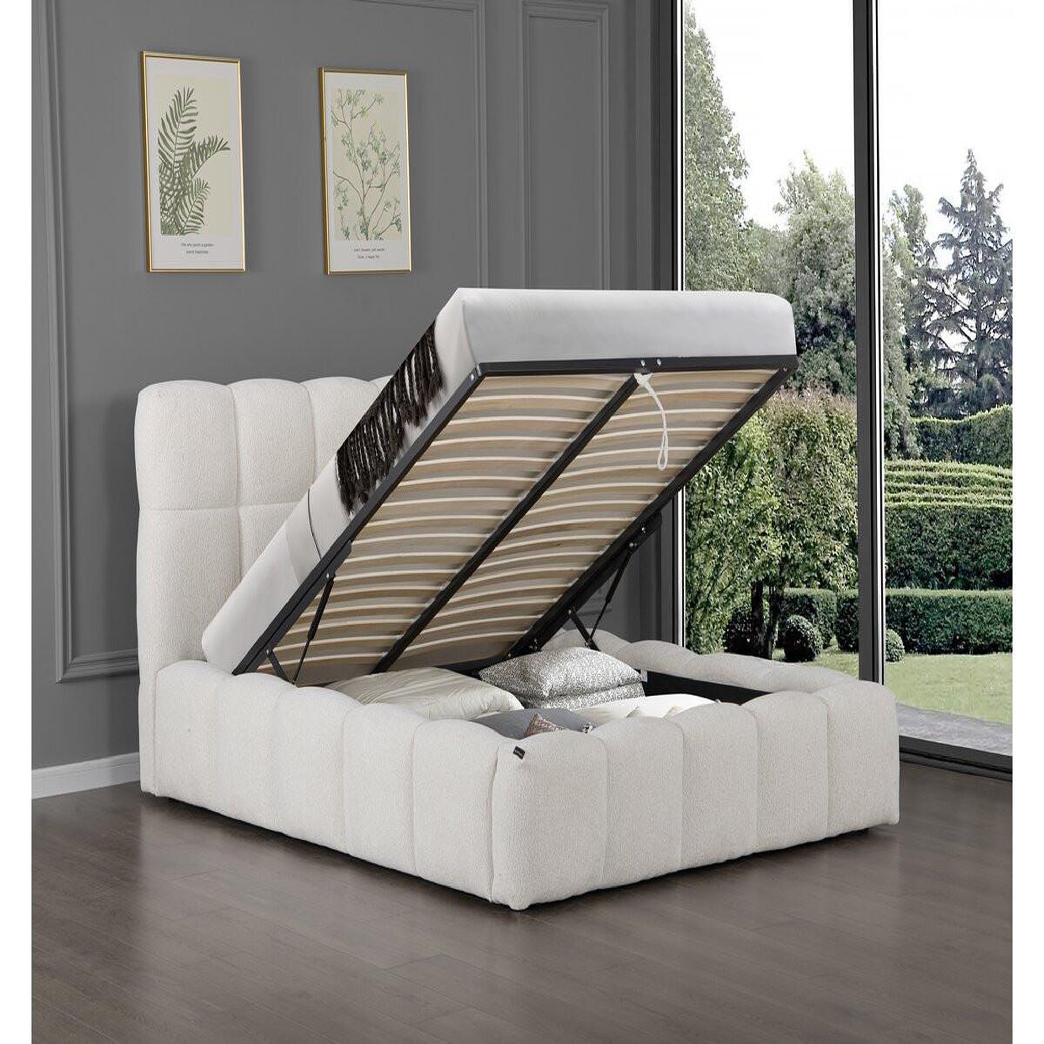 Voir la diapositive 3 : Habitat et Jardin Lit double en tissu avec coffre  davos  - 160 x 200 cm - beige
