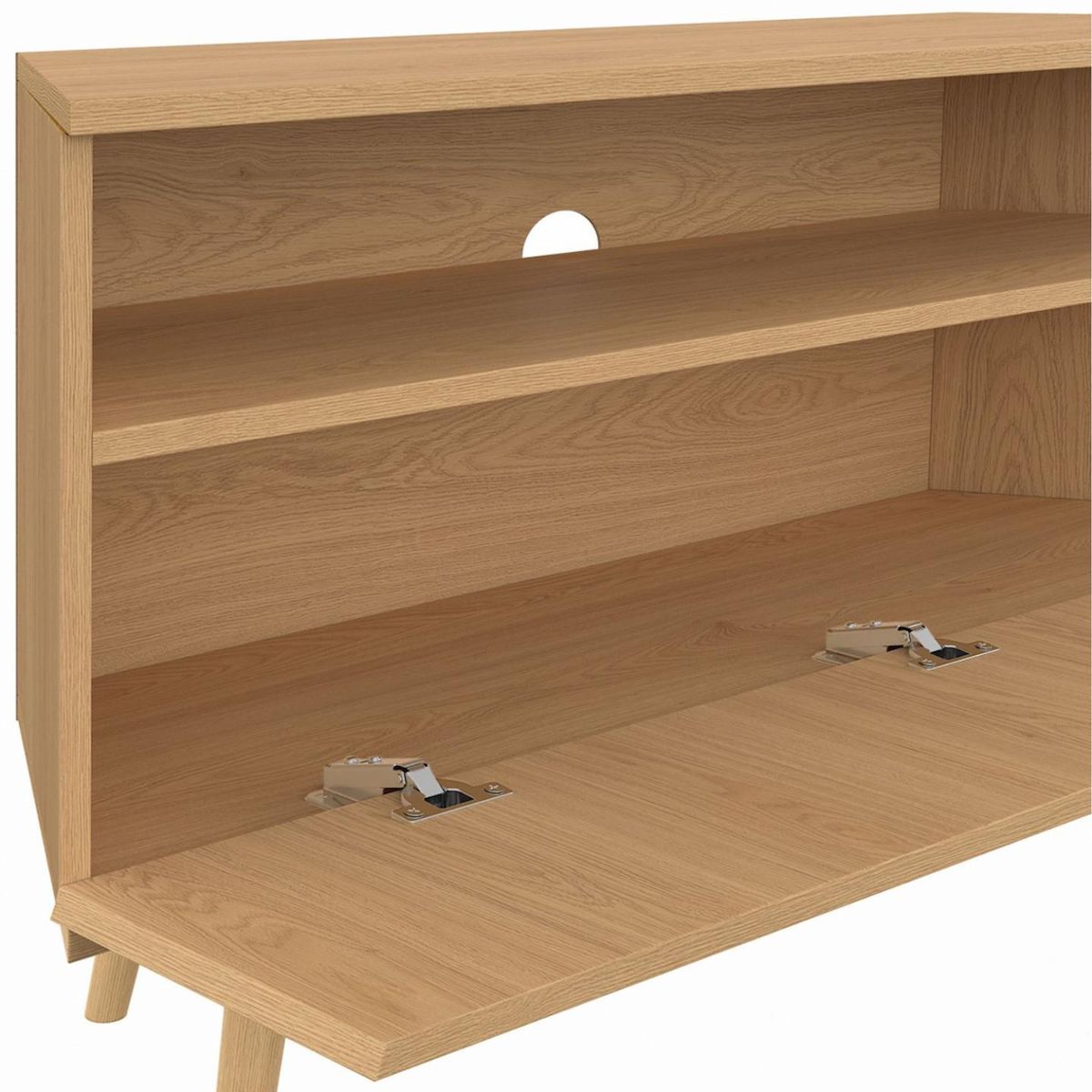 ID MARKET Meuble TV 110 cm d'angle JULIETTE  1 porte effet lattes coloris chêne