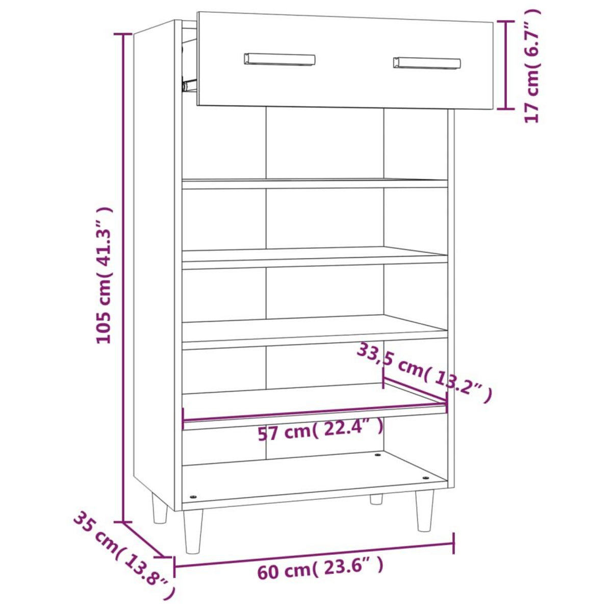 VIDAXL Armoire a chaussure Blanc brillant 60x35x105 cm Bois ingenierie