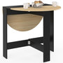 Voir la diapositive 4 : ID MARKET Table console pliable ronde EDI 2-4 personnes bois noir plateau façon hêtre 103 x 76 cm