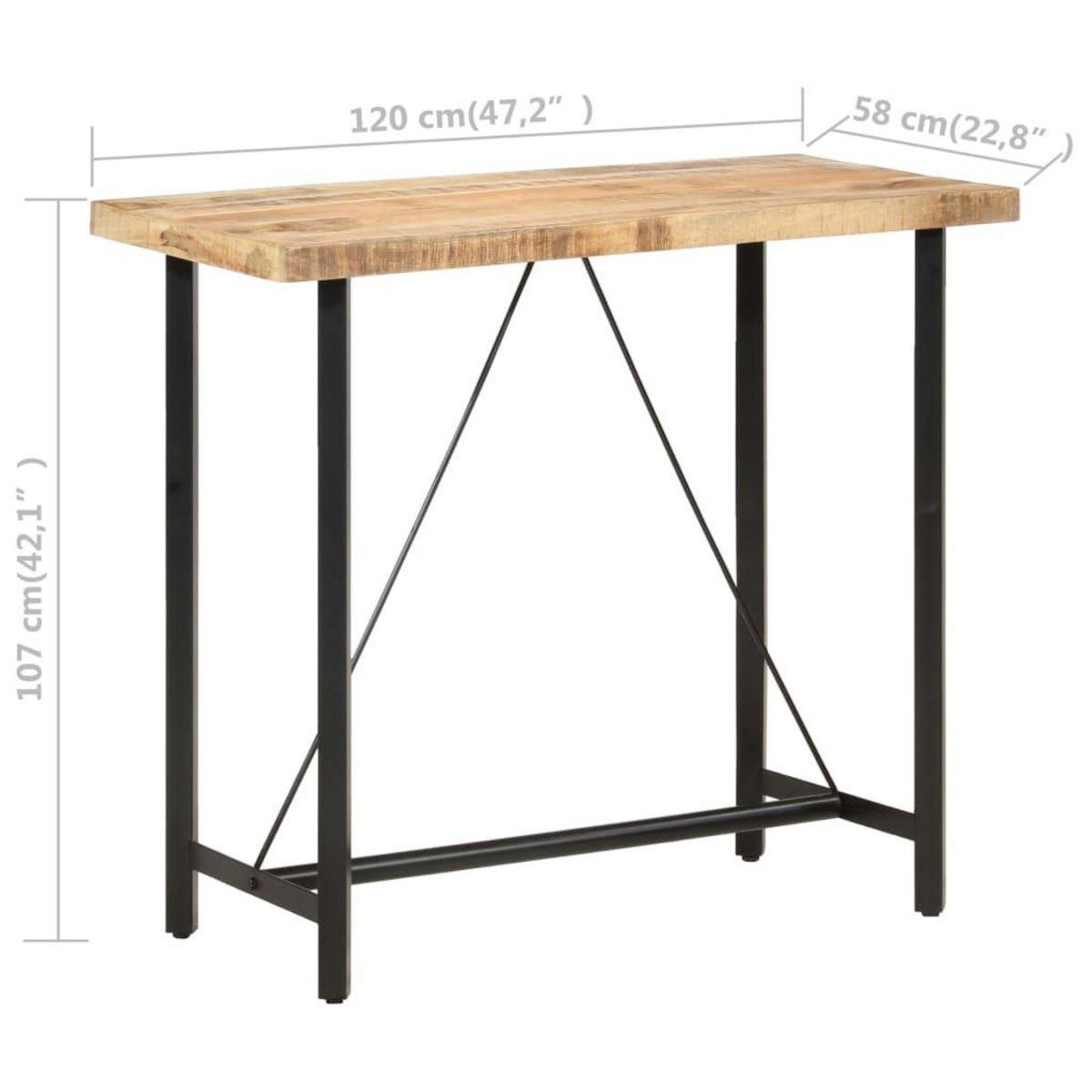VIDAXL Table de bar 120x58x107 cm Bois de manguier brut